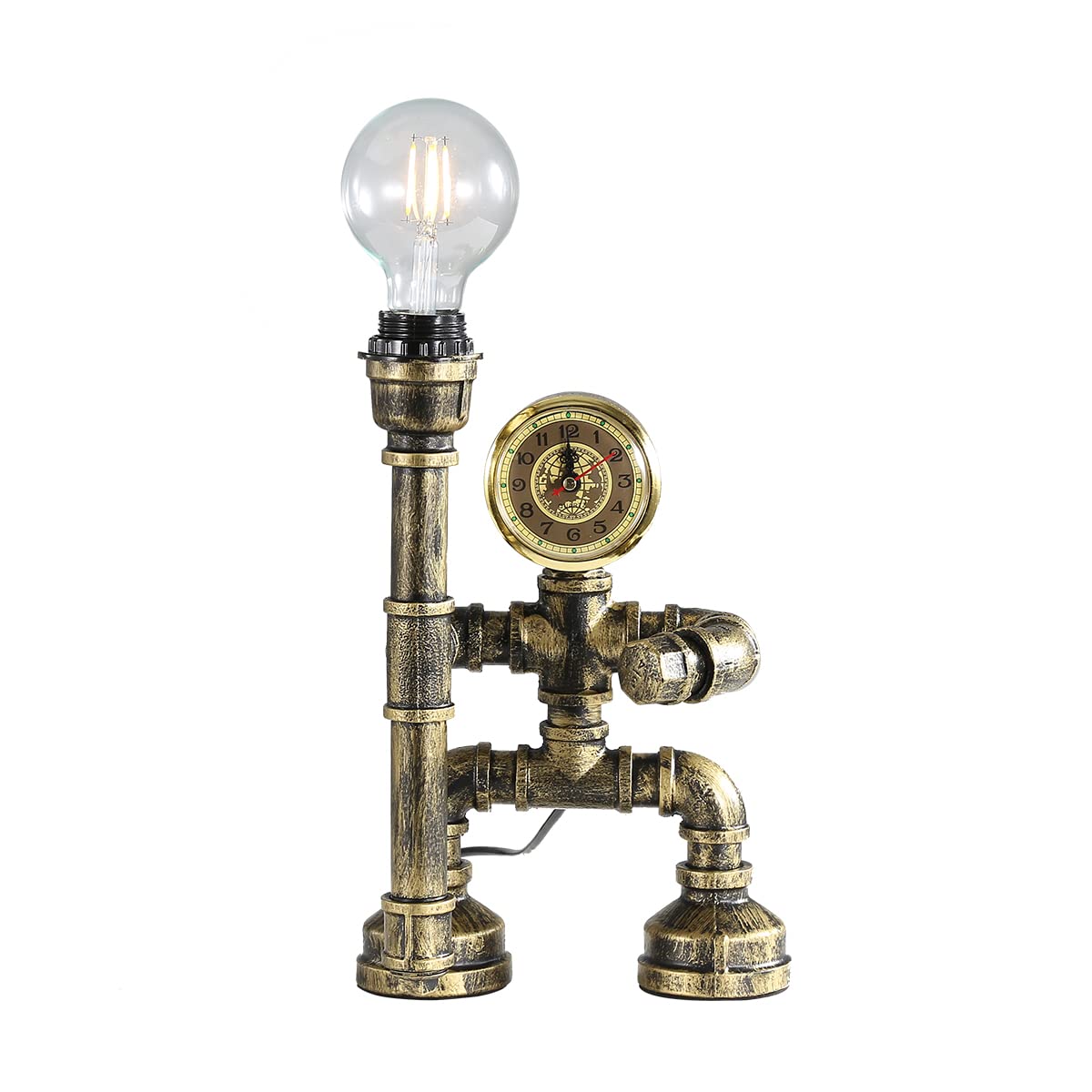 Efinehome Water Pipe Table Lamp Robot Style- Retro Industrial Table Light- Antique Steampunk Metal Desk Lamp Bedside Lighting Fixture For Office, Reading Kids Room, Cafe Bar (Bronze-Style E)