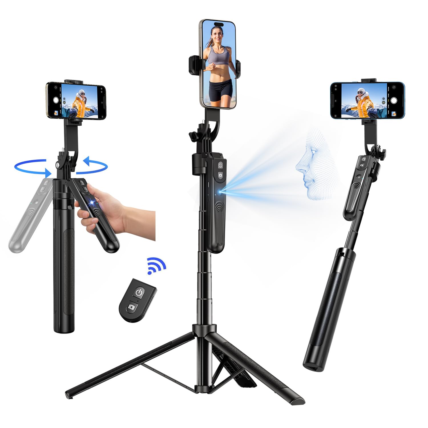 Yayusi Auto Face Tracking Tripod 360° Rotation With Stand, 70.9" Motion Sensor Phone Tripod Stand, No App, Gesture Control, Smart Face Body Auto Tracking Selfie Stick Tripods For Video Record/Live Streaming