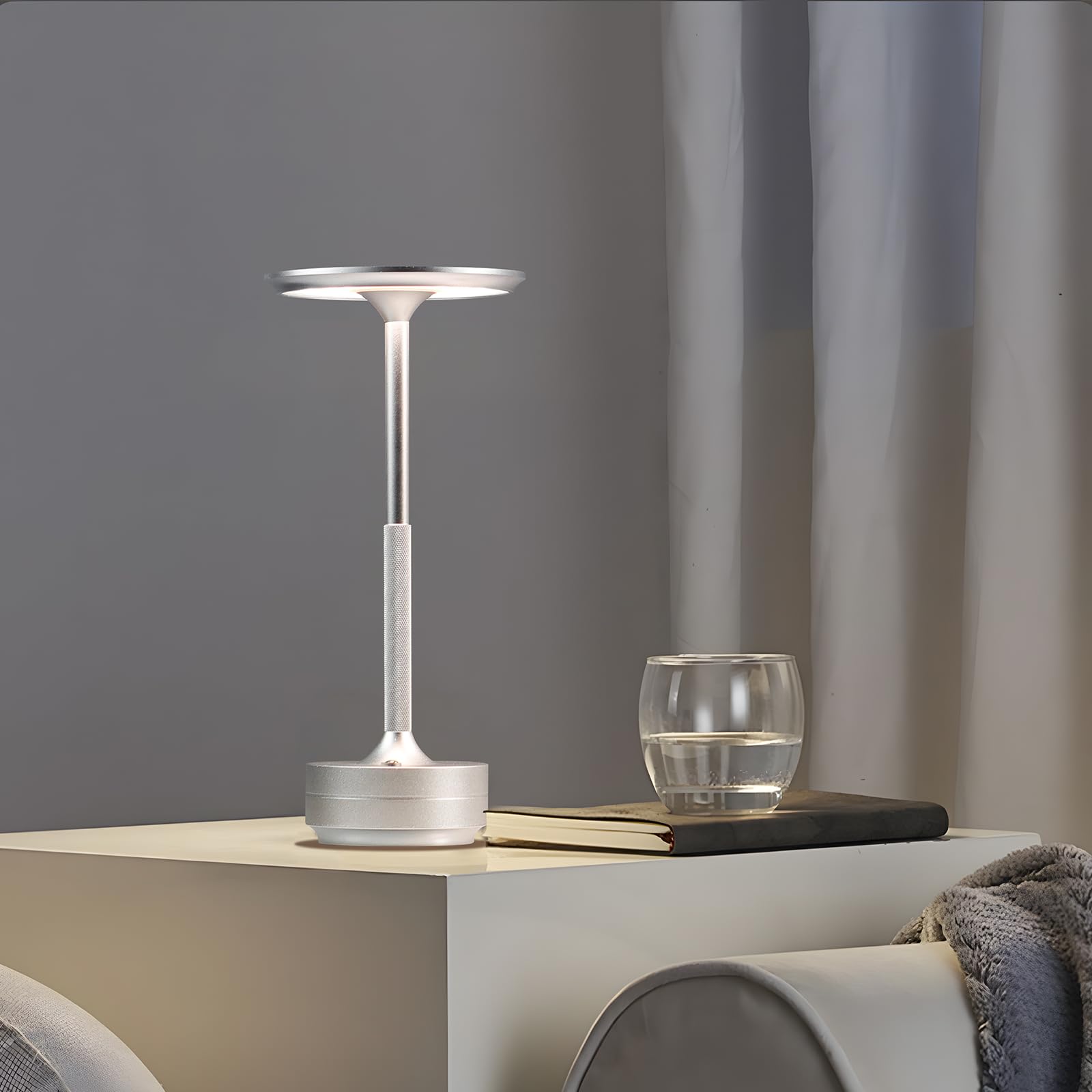 Kroptib Cordless Table Lamp,Led Rechargeable Desk Light,3 Color Dimming Portable Battery Lamp,Stepless 5000Mah Waterproof Table Light With Memory Function,For Indoor/Outdoor/Dinner/Patio/Restaurant(Silver)