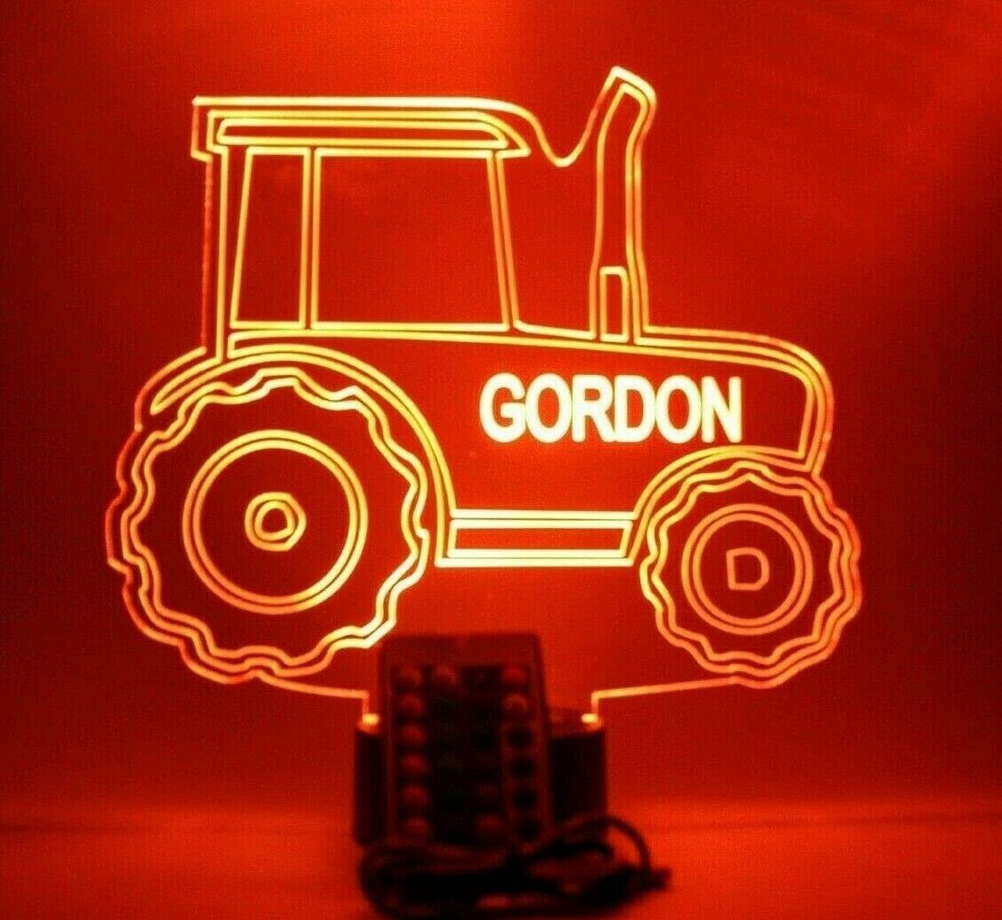 Mirror Mania Tractor Shape Design Engraved Captivating Handmade Personalized Farm Construction Hauling Pulling Farming Tractor Night Light Up Table Lamp Led - It'S Wow, 16 Color Changing Options With Remote