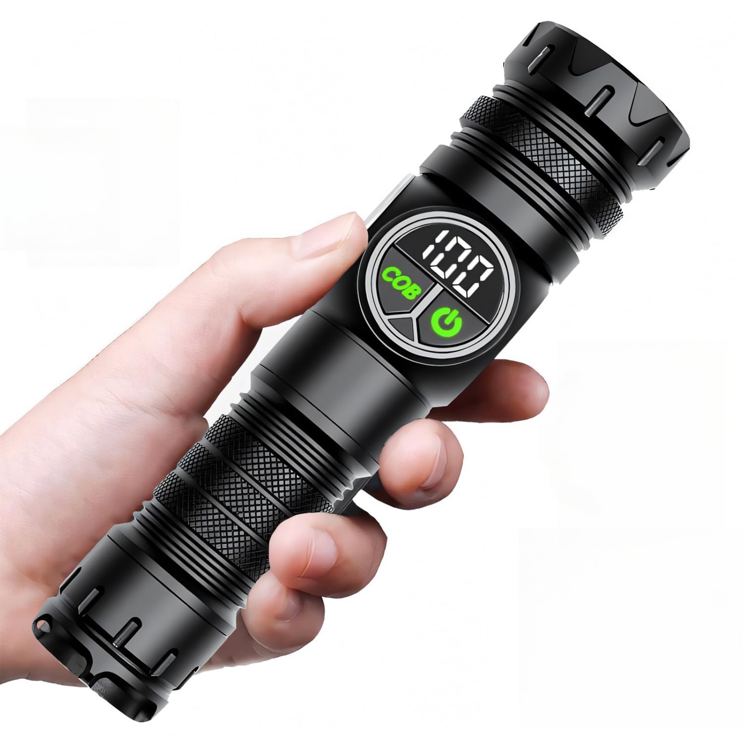 Wohingo Led Rechargeable Flashlight With Cob Side Light & Magnetic Base,Adjustable Focus,5000Mah,Lcd Digital Display Ipx7 Waterproof For Camping,Hiking,Dog Walking,Emergency (Mini)