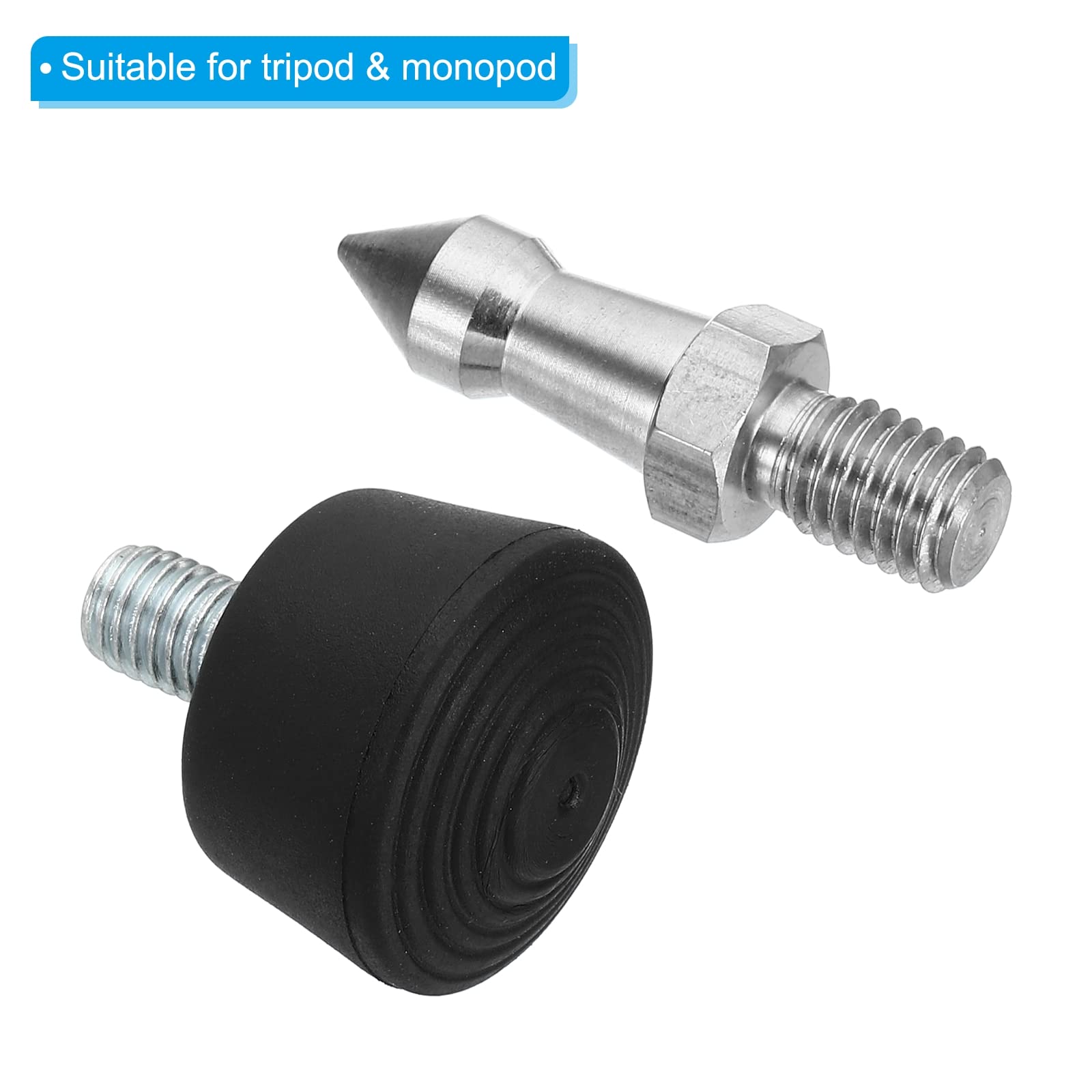Patikil M8 Thread Tripod Spike And Rubber Tripod Feet, 3 Set Camera Tripod Ground Mount Adapter For Monopod, Silver Black