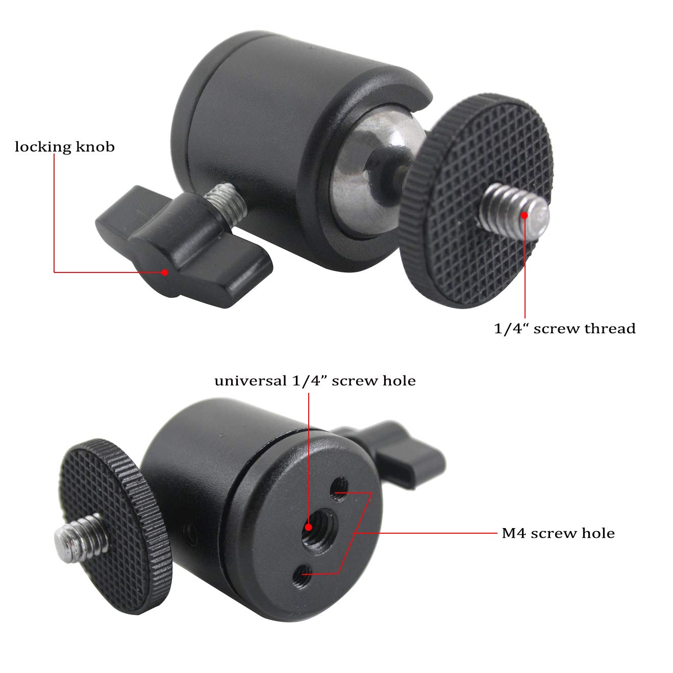 Exmax 360 Degree Aluminum Alloy Body Rotating Swivel Mini Tripod Ball Head With 1/4" Screw Thread Base Mount For Lighter Dslr Camera Camcorder Led Light Bracket Hiking Htc Vive (Black)