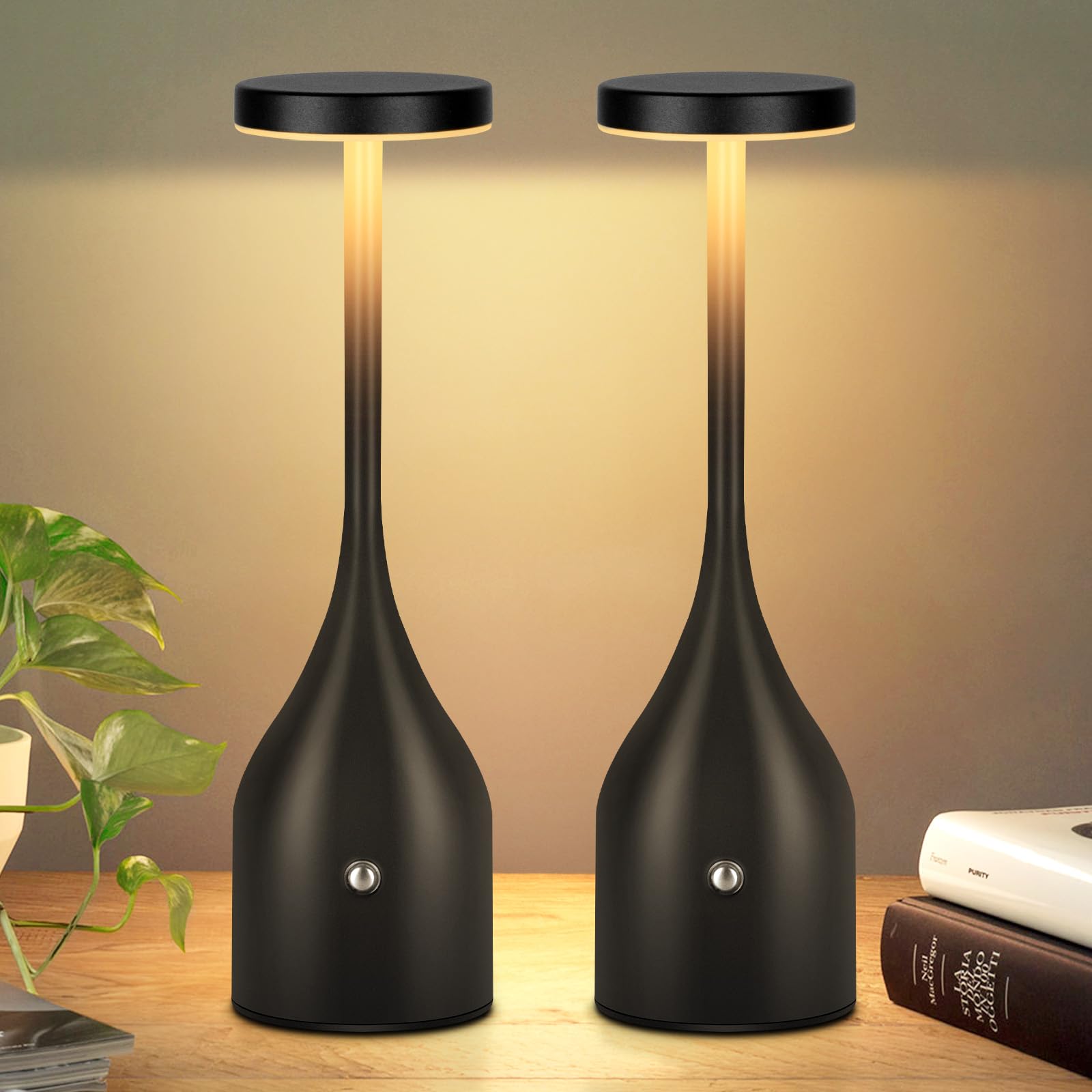 Fenfud Cordless Table Lamp Rechargeable - 5000Mah Battery Operated Led Table Light, Wireless Portable Table Light Waterproof For Outdoor Patio Restaurant Dining Dinner Home, Black 2 Pack