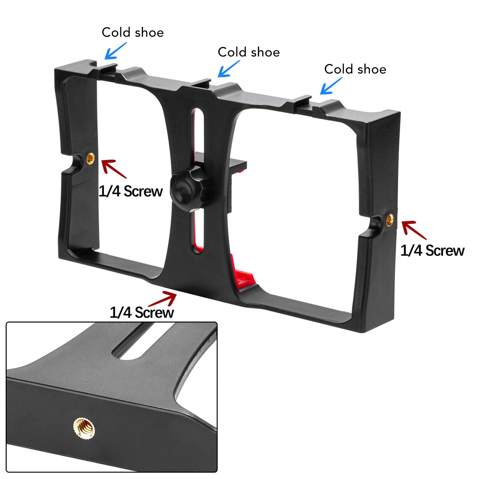 Vbestlife Smartphone Video Rig, 1/4 Inch Screw, Handheld Cell Phone Stabilizer, Phone Video Camera Cage, Support Microphone And Led Video Light, For Live Streaming Vlog(Red)