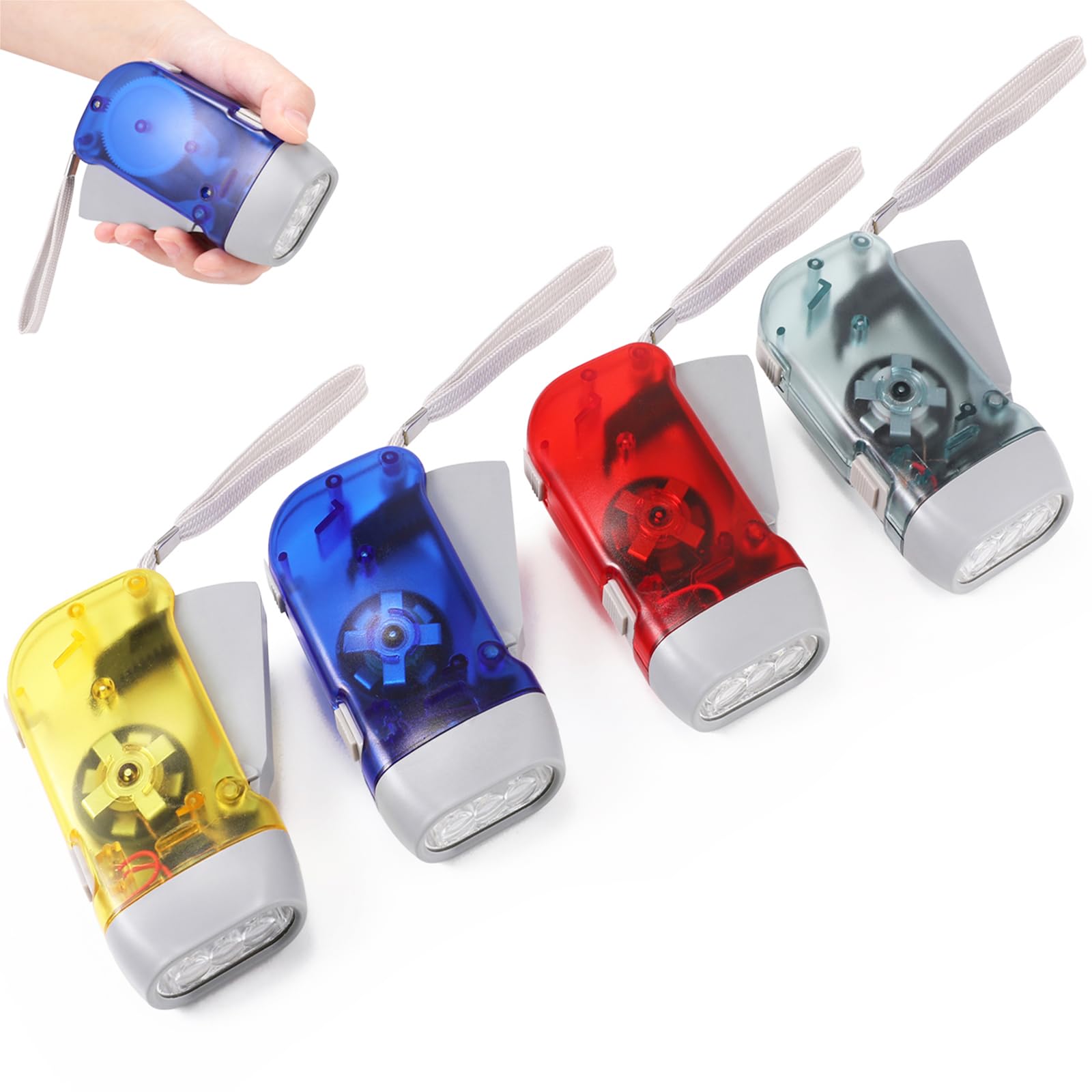 Bfvv Hand Crank Emergency Flashlight, Squeeze Wind-Up Flashlight For Kids And Adults Camping, Outdoor Sports, Hiking, No Battery Require (4 Pack)