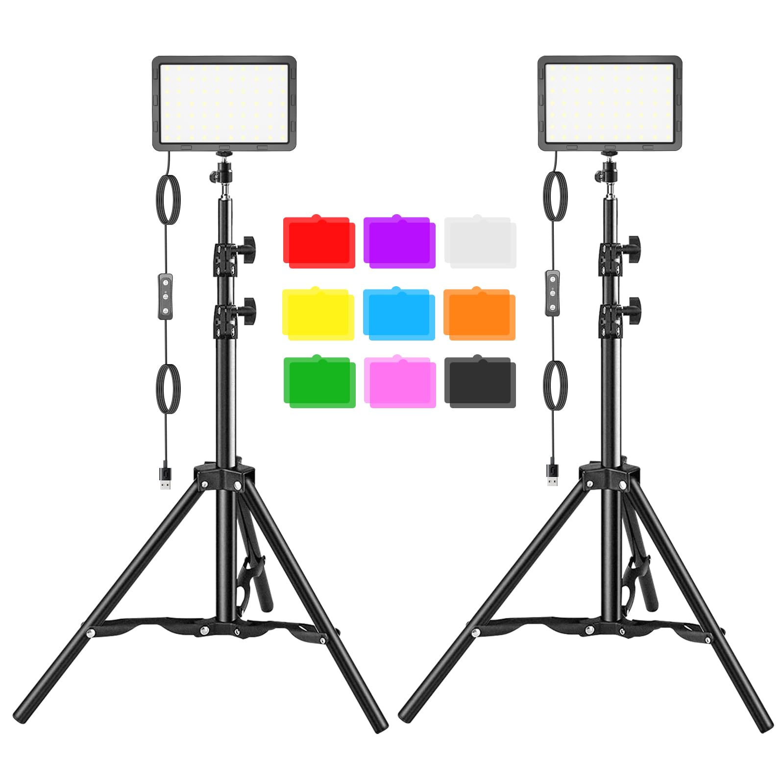 Hagibis Led Video Light Kit 2Pcs, Studio Lights 18 Color Filters For Photography Lighting With Adjustable Tripod Stand Streaming Lights For Photo Camera Recording Computer Zoom Stream Tiktok Youtube