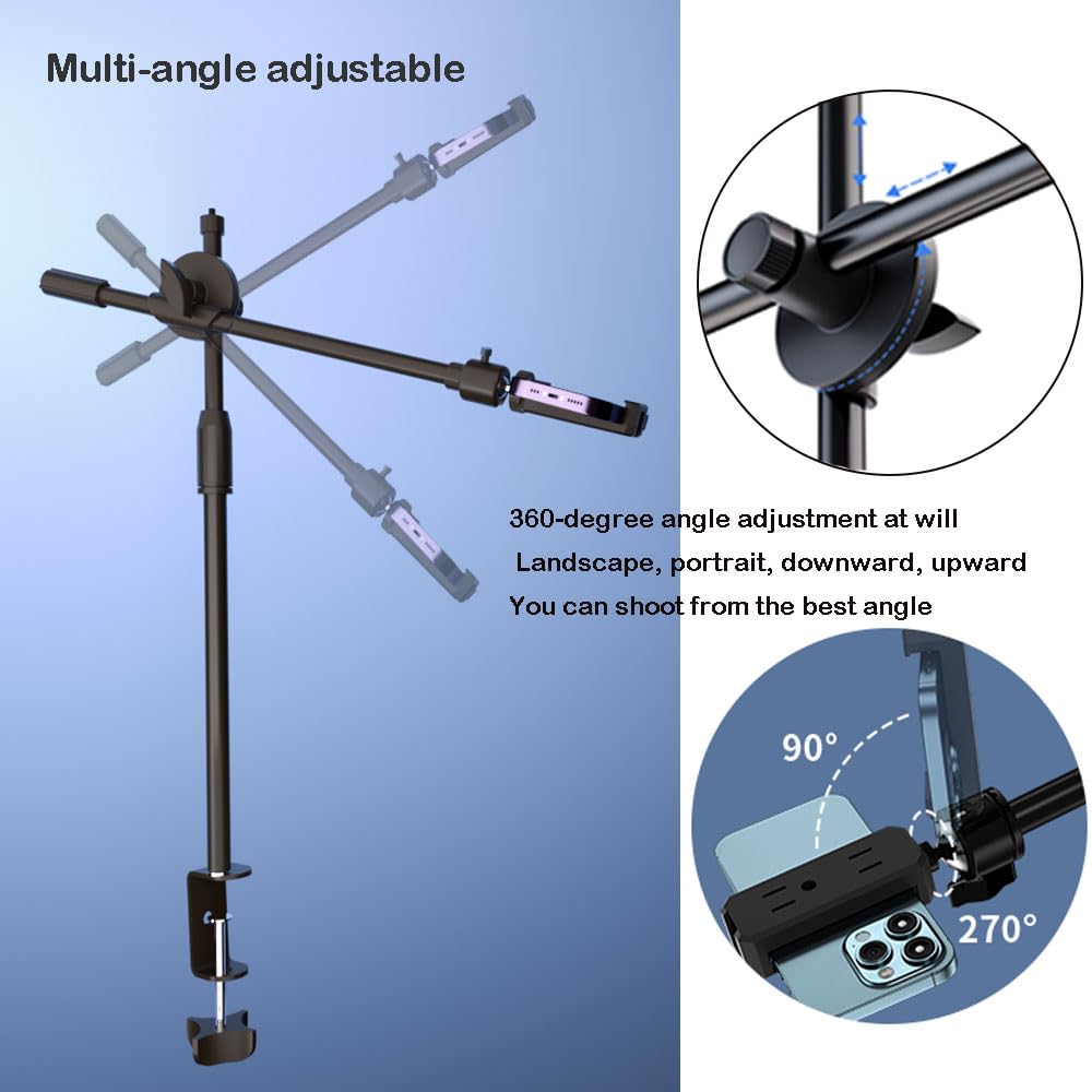 Hvaying Overhead Phone Mount,Overhead Camera Mount Stand With 360° Ballhead, Webcam Stand, For Youtube Video Recording Zoom Meetings Vlogging Tiktok Live Streams Cooking Nail Art