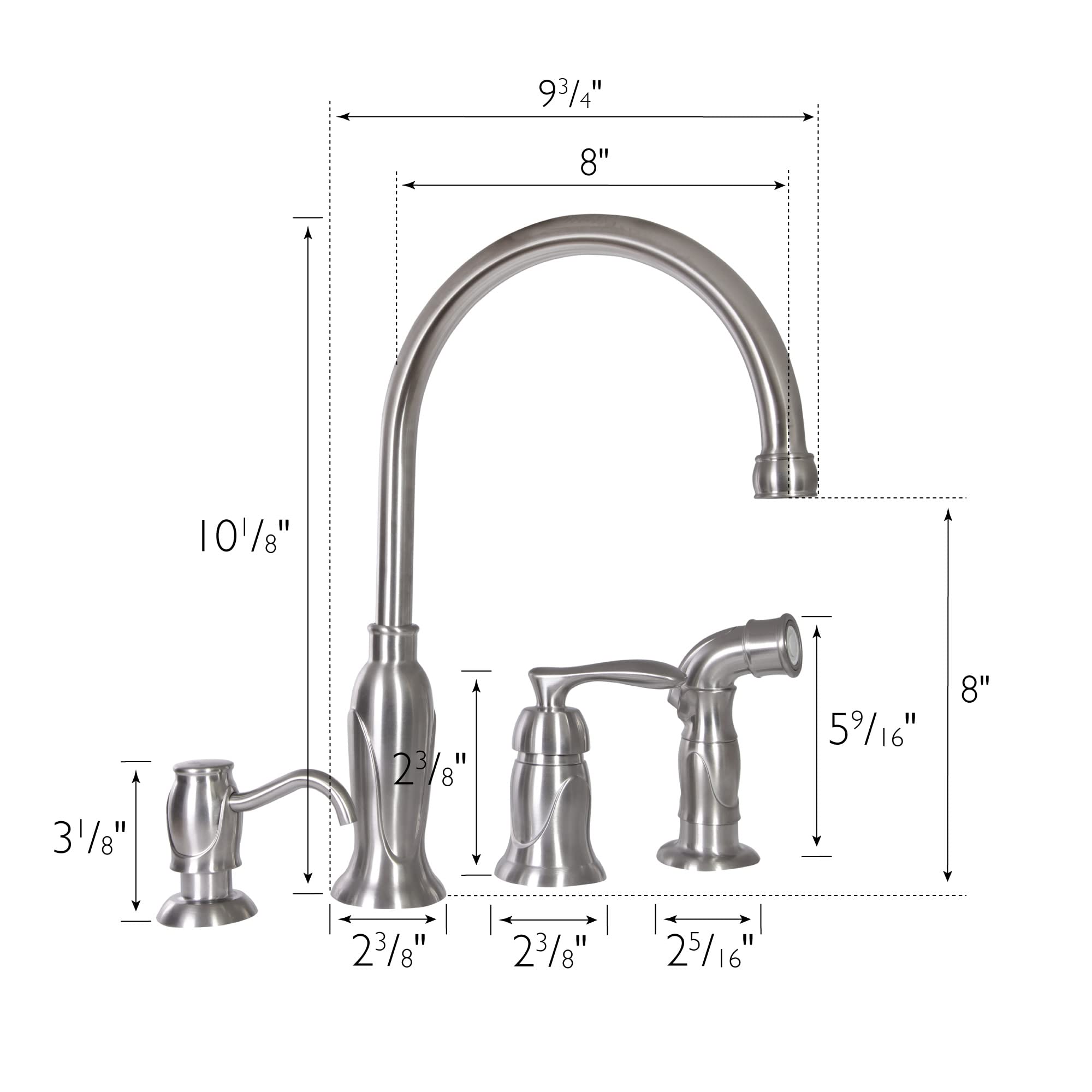 Design House 525808 Madison Faucet With Side Sprayer & Soap Dispenser In Satin Nickel, 12"