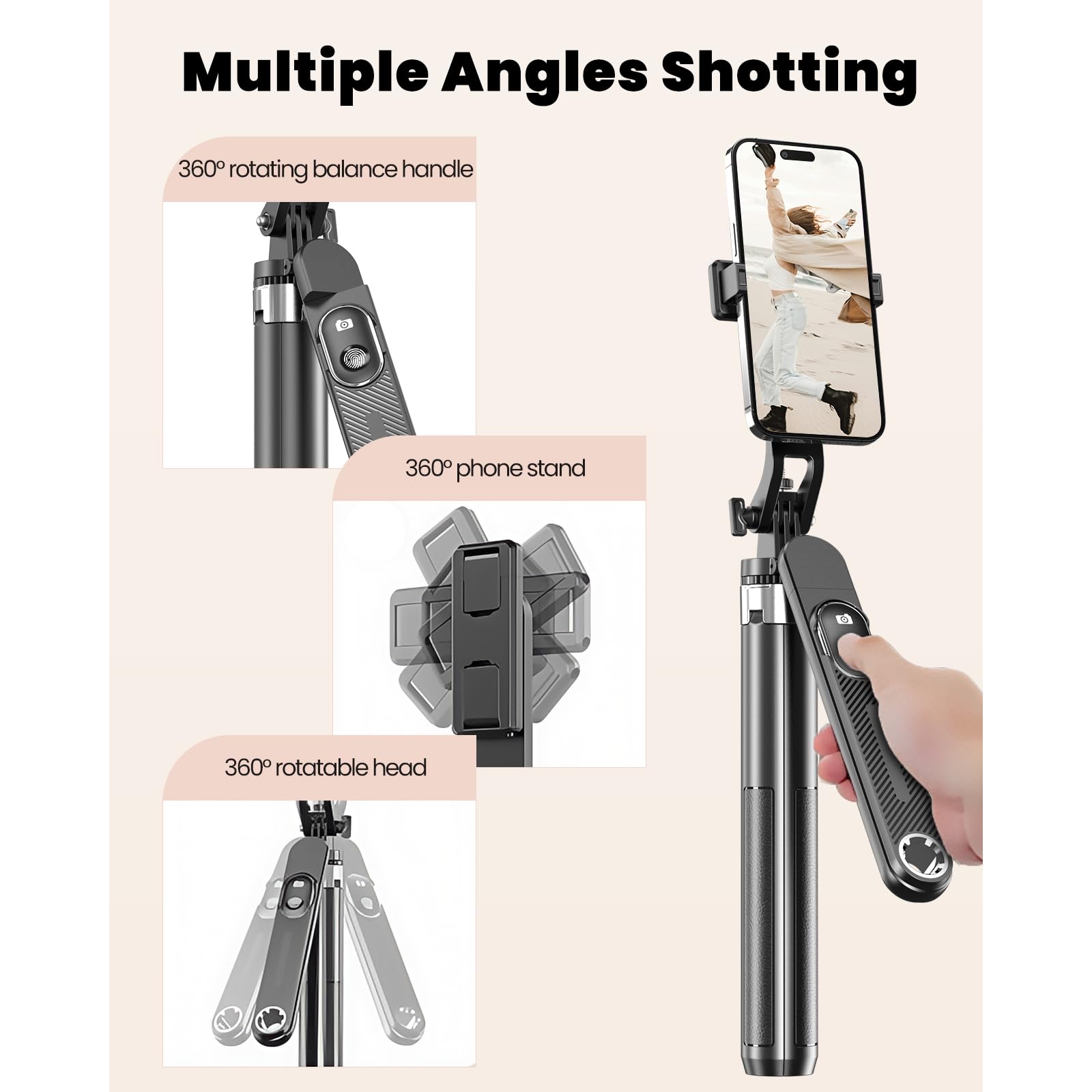 Linber 71" Phone Tripod With Stake, Portable Selfie Stick With Detachable Wireless Remote, 360° Rotatable Handle, Lightweight Tall Travel Tripod For Golf, Outdoor Use
