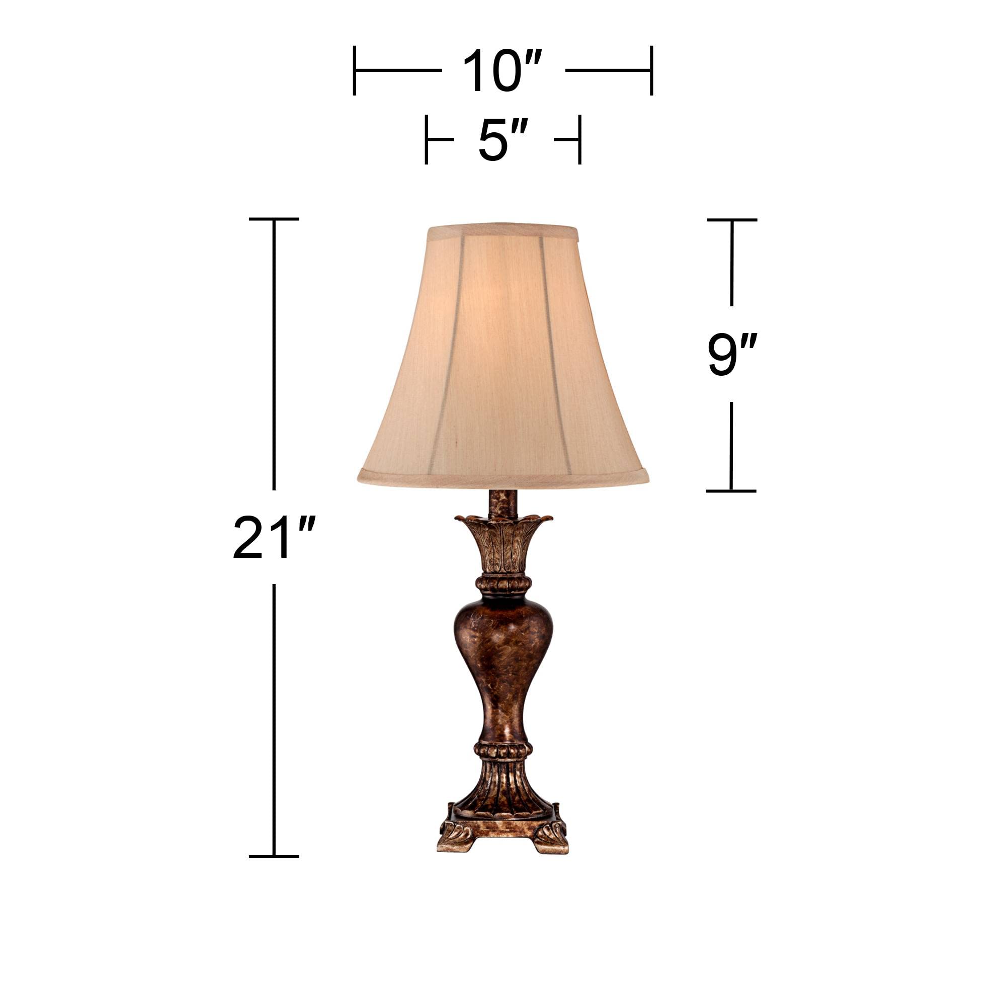 Regency Hill Xavier Traditional Accent Table Lamp 21" High Warm Bronze Brown Urn Footed Base Natural Tone Bell Shade Decor For Living Room Bedroom House Bedside Nightstand Home Office