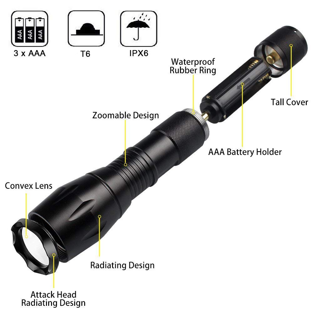 Lcyyo 4 In 1 Multicolor Flashlight, 300 Lumen Zoomable One Mode White Red Green Blue Light, Hunting Flashlight