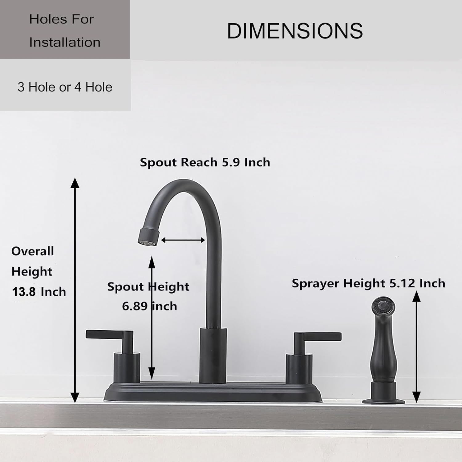Ikebana 2 Handle Black Kitchen Faucet,2 Handle 3 Or 4 Hole Kitchen Sink Faucet With Side Sprayer,Commercial Lead- 360 Swivel Stainless Steel Kitchen Faucet For Rv Camper Laundry Farmhouse Bar Sink