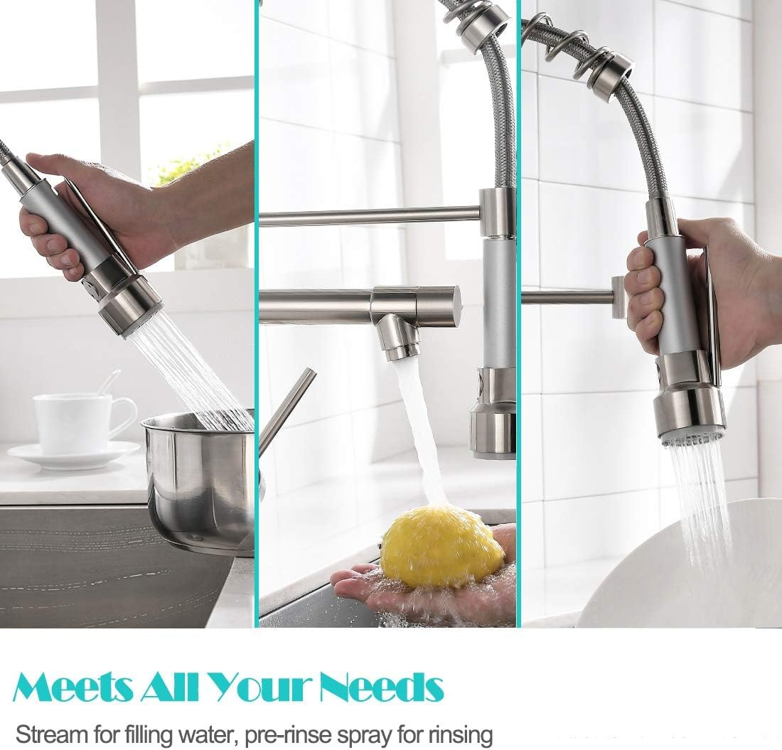 Wanmai Kitchen Faucet Pull Down Bar Sink Faucet Pullout Sprayer Brushed Nickel Stainless Steel Touch On Water-Efficient & Drip- Kitchen Sink Faucets Farmhouse Laundry Camper Utility