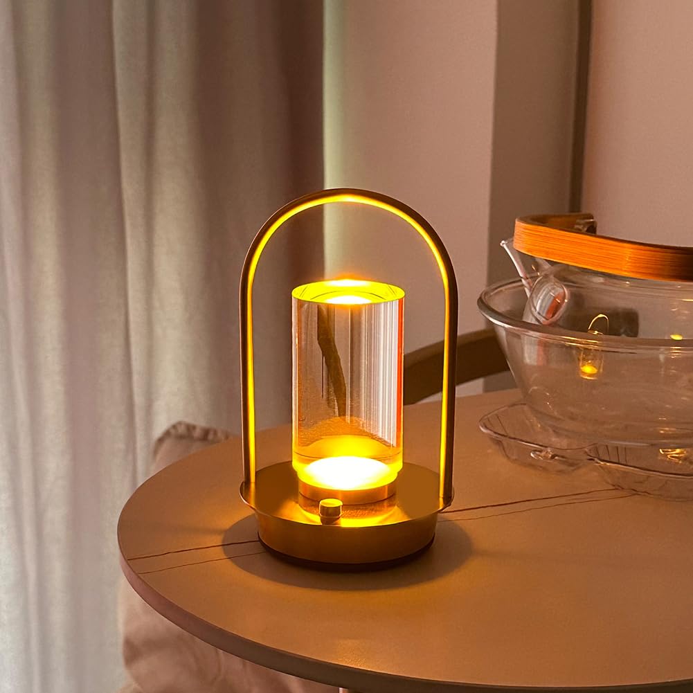 Fialame Lumisom Crystal Lantern Lamp With Touch Sensor,4000Mah Gold Cordless Table Lamp Rechargeable,Portable Metal Acrylic Table Lamp,3 Color Stepless Dimming Battery Powered Desk Lamp For Indoor Outdoor