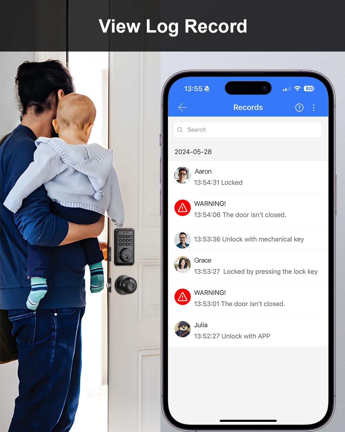 Apestellar Smart Door Lock, Built-In Wifi Keyless Entry Door Lock Deadbolt With App Remote Control, No Hub Required Deadbolt Lock, Easy Installation For Front Door-Satin Nickel