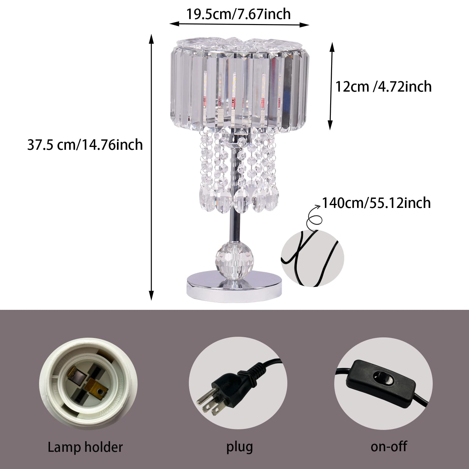 Frixchur Chrome Crystal Table Lamp Bedside Lamp Small Desk Lamp Nightstand Lamp Silver Lamps For Bedrooms Living Room Home Office Kids Room Dorm Reading,7.67 Inch