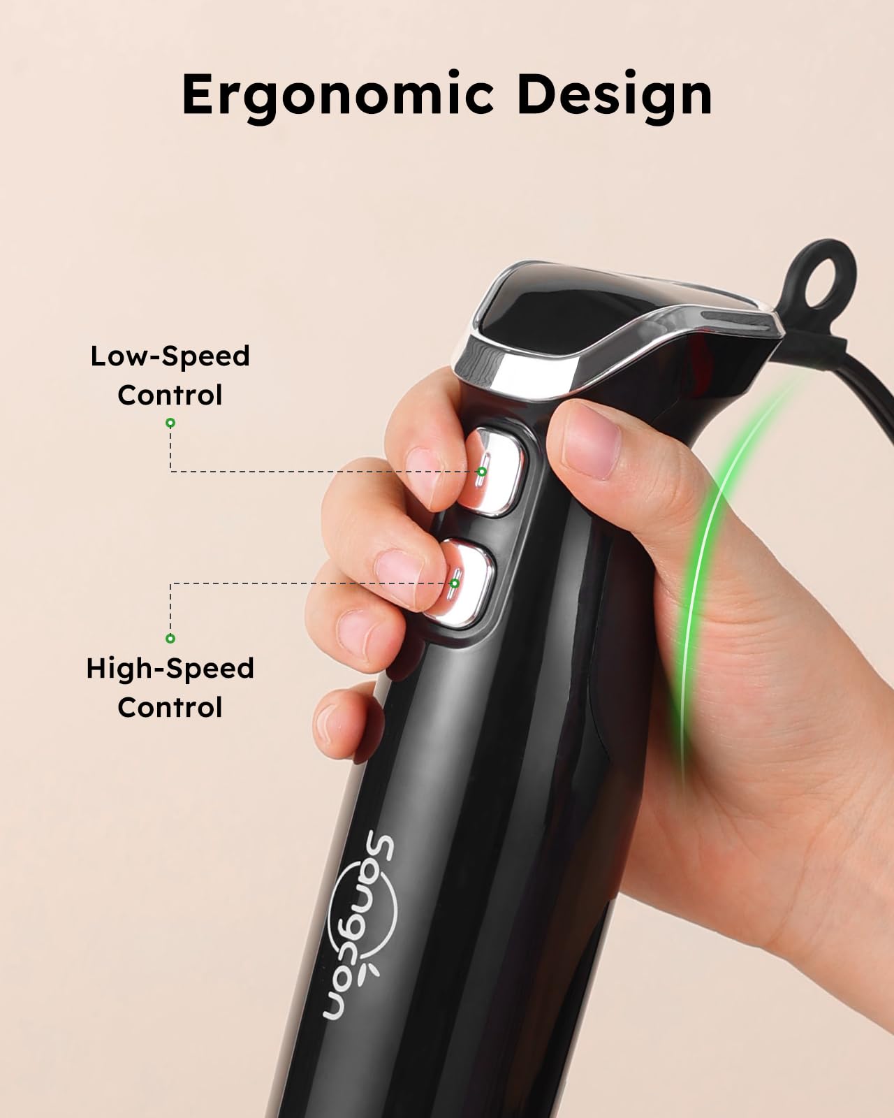 Sangcon Immersion Blender Handheld, 3-In-1 Hand Blender Electric, 400W Handheld Blender, Stainless Steel Blade Stick Blender With Whisk, Milk Frother Attachments Black