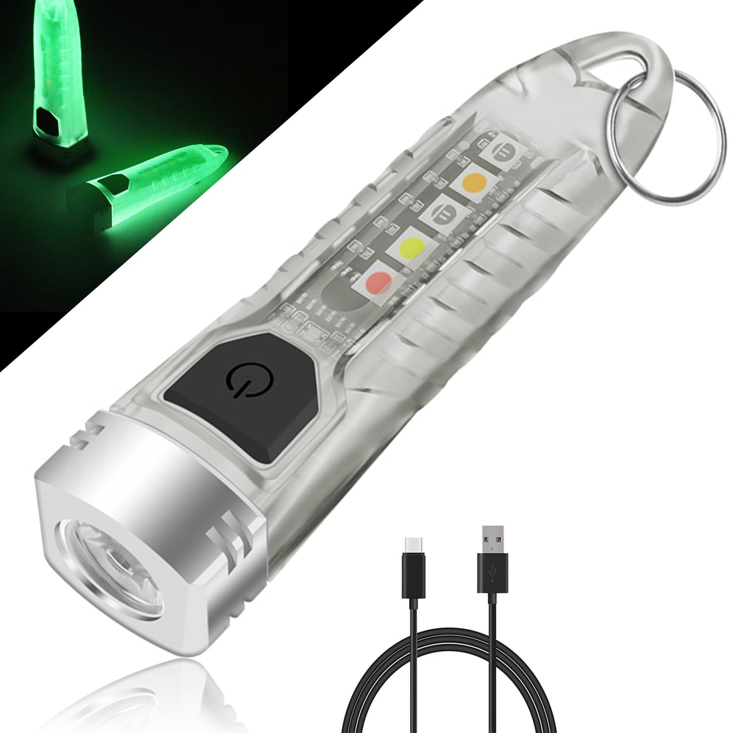 Mviocs V1 Mini Keychain Led Flashlight, 400 Lm Powerful 12 Modes With Uv Red Blue Yellow Side Light, Rechargeable Emergency Edc Pocket Light For Daily Use, Outdoor