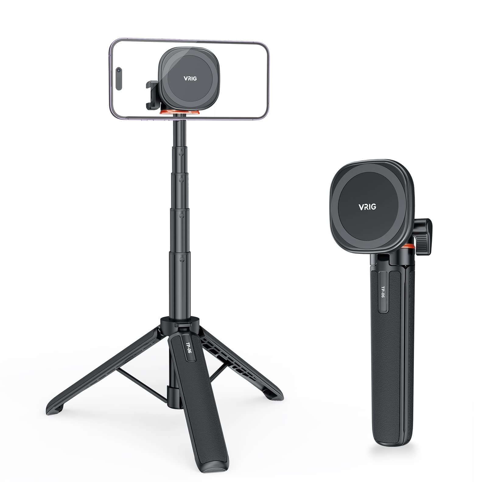 Vrig Express Magnetic Tripod, 21.6" Extendable + 1/4" Mount + Ring, Cell Phone Stand For Iphone 14, 13, 12 & All Phones & Cases