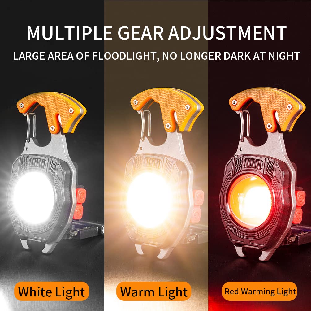 By-J Led Small Flashlight Multitool, Rechargeable Keychain Light, Cob Multi-Function Mini Work Light, 500 Lumens, 7 Lighting Modes With Electric Lighter, Seat Belt Cutter, Screwdriver, Whistle