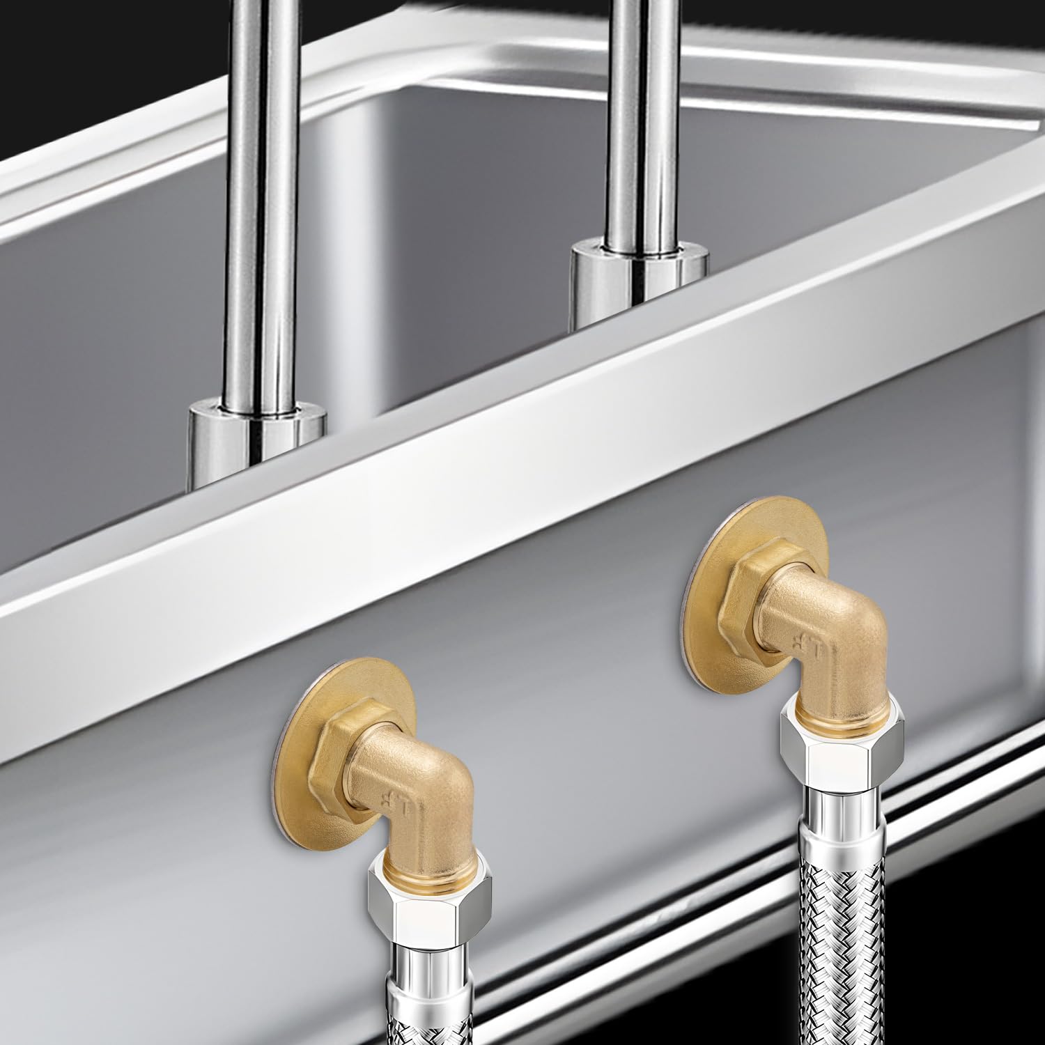Inwindrain Wall Mount Commercial Faucet Installation Kit, Backsplash Mount Set For Stainless Steel Kitchen Faucet Sink, Prep & Utility Sink, Lead- (90 Degree, 2 Pack)