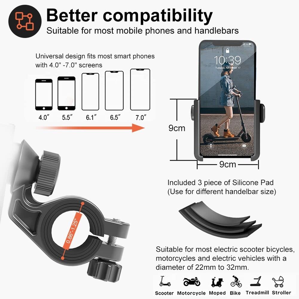 Bdc-Home M365 Pro Scooter Phone Mount, Segway Ninebot Adjustable Handlebar Phone Holder, Fits All Iphone'S, Samsung Galary,Iphone 12 Pro Max,13 Pro,11,X, All Cellphone 3.5-7Inches, 360° Rotation