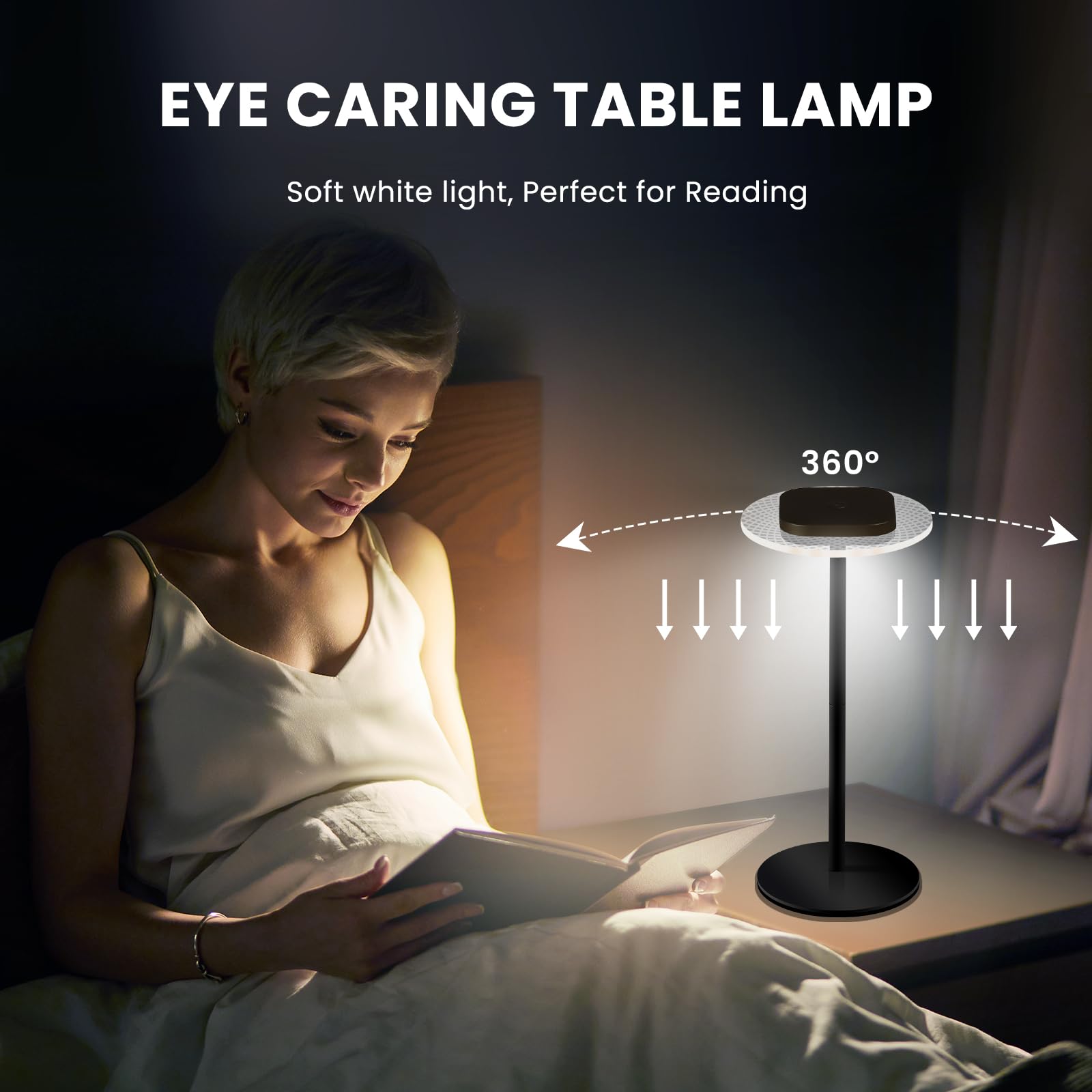 Loftek Cordless Led Table Lamp- Rechargeable Bedside Lamp Rgb Color Changing 4 Modes, Dimmable Portable Table Lamp For Bedroom Living Room Dinning Game Room Party Atmosphere Lights (Black)