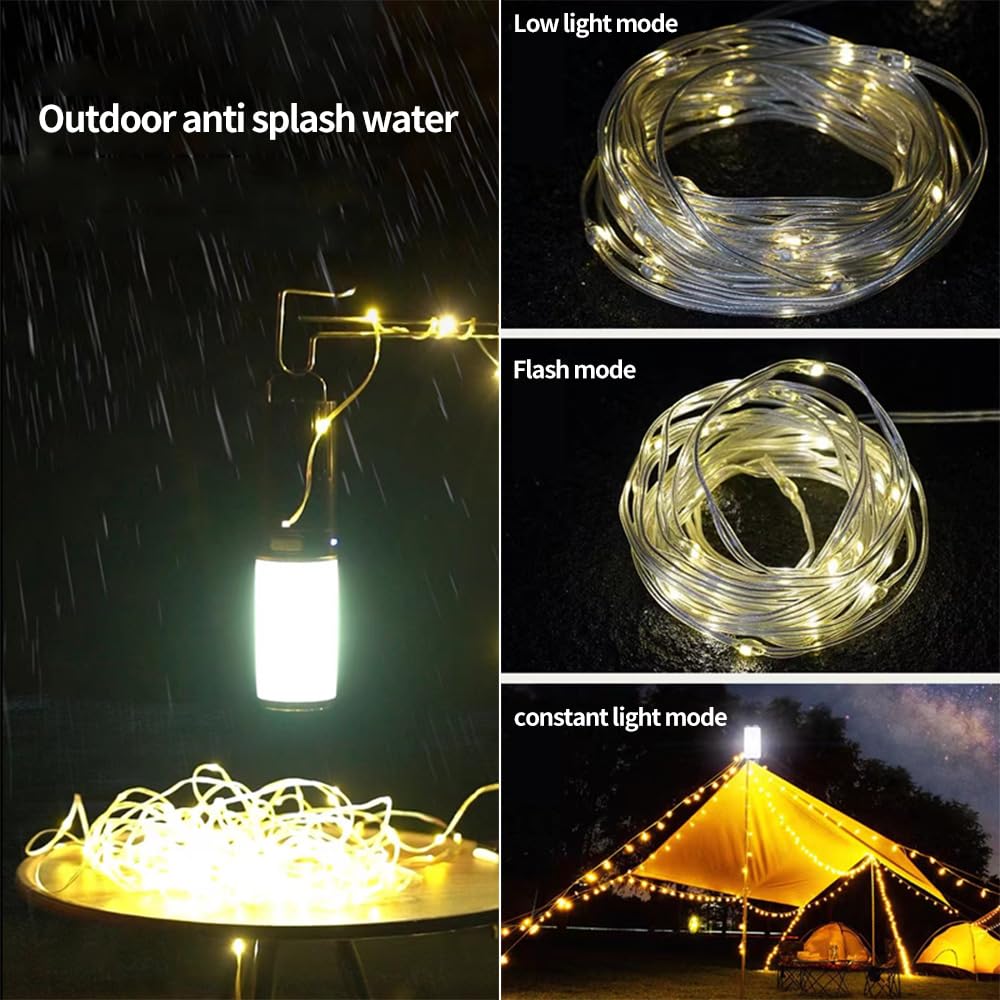 Yzyoe Led Rechargeable Flashlight And Warm Light Two In One Camping Light, Outdoor Portable Tent Atmosphere Decoration Light. Can Hang Ultra Long 10 Meter Light Strip With Multifunctional Lighting.
