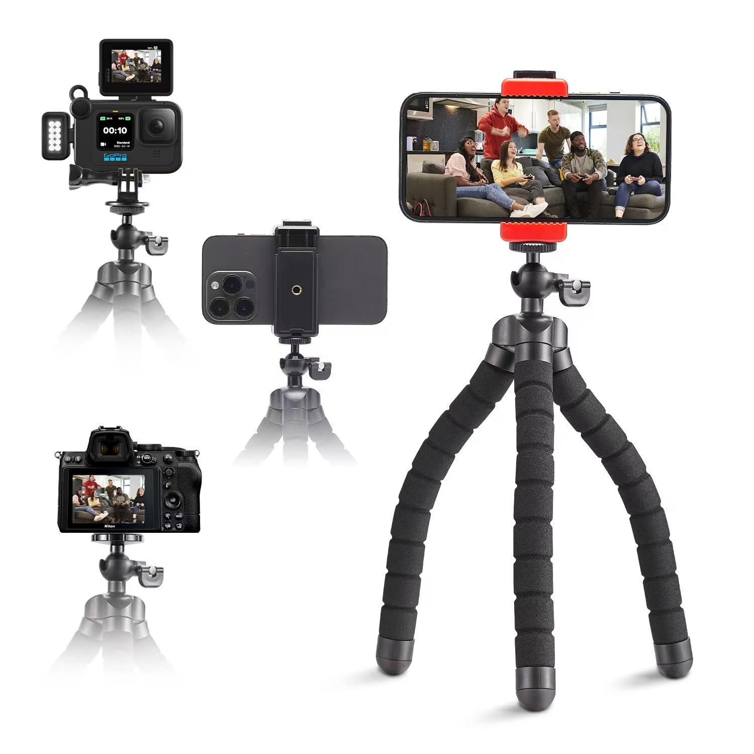 Aitteel Portable Flexible Cell Phone Tripod, Mini Travel Camera Stand, Compatible With Iphone, Android, Gopro, Black
