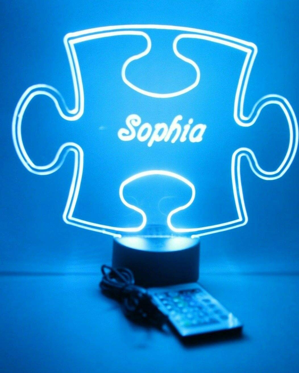 Mirror Mania Puzzle Piece Autism Light Up Lamp Led Personalized Table Lamp - It'S Wow, With Remote, 16 Color Options, Dimmer, Engraved, Great