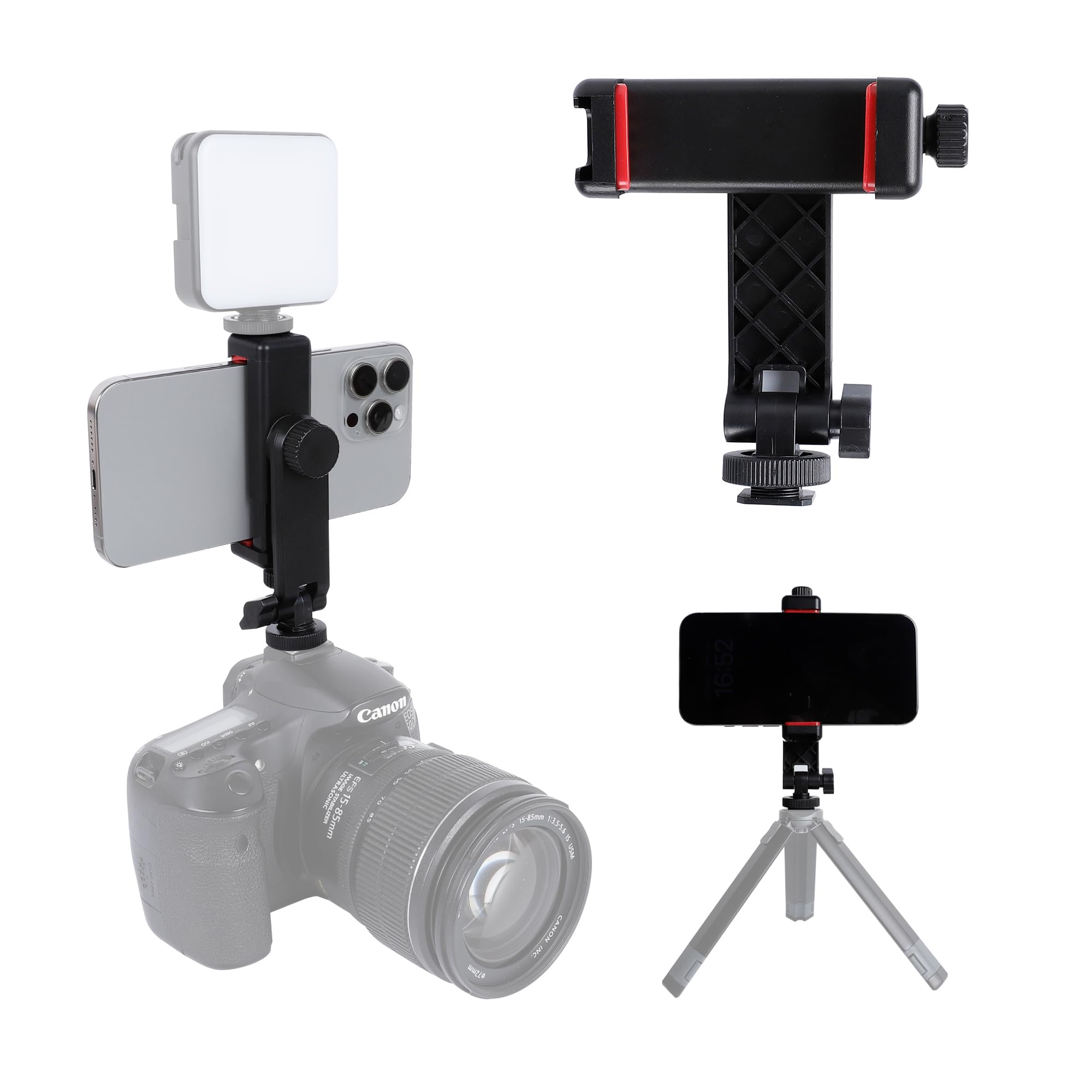 Leenconghui Phone Tripod Mount Adapter, With Cold Shoe&1/4" Hole For Tripod/Selfie Stick/Camera Stand, 360° Rotates Adjustable Phone Clip Clamp Holder For Iphone/Samsung/All