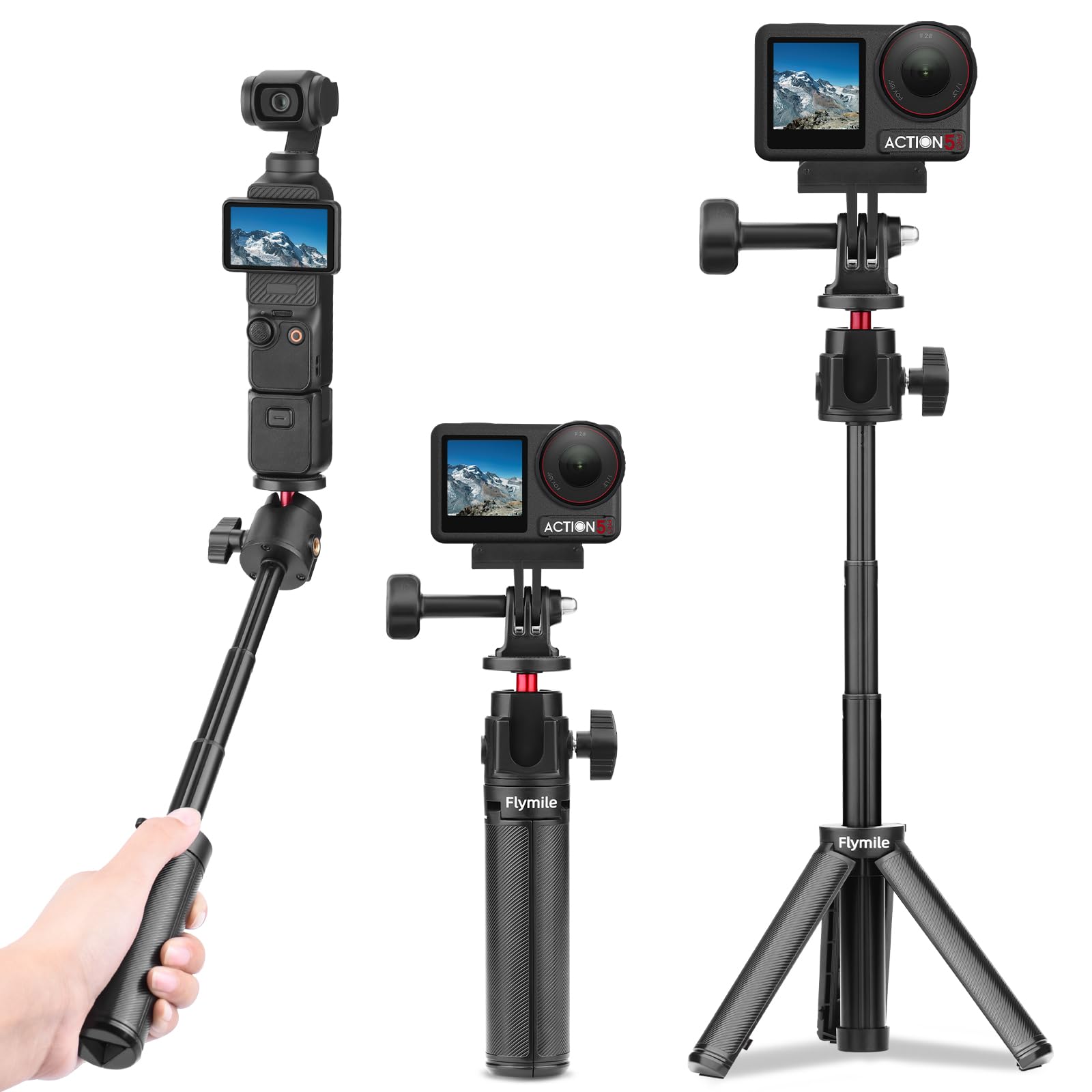 Flymile Pocket 3 Tabletop Selfie Stick Tripod For Dji Osmo Pocket 3, Lightweight Desktop Mini Extendable Stand For Dji Osmo Action 5 Pro/4/3,For Gopro,For Insta360,For Akaso Camera Accessories(Black)