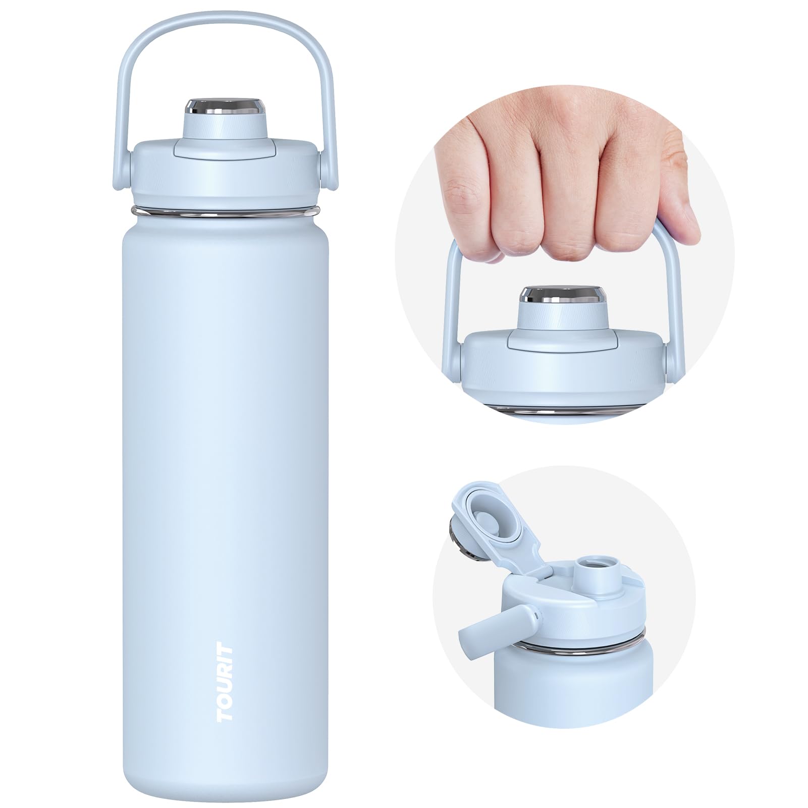Tourit 24 Oz Insulated Water Bottle, Stainless Steel Sports Water Bottles With Top Handle