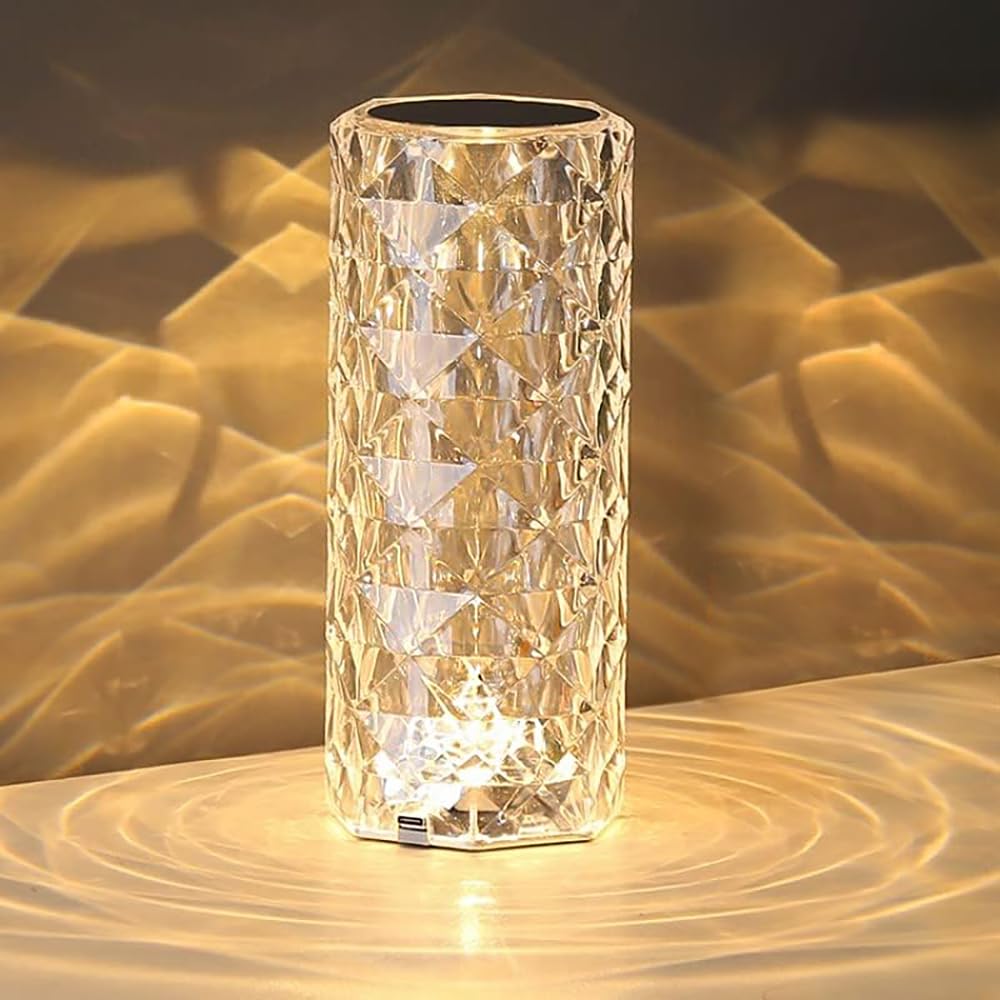 Leroxo Portable Crystal Table Lamp, 3-Color Touch Control Rechargeable Night Light, Bedside & Desk Lamp For Bedroom, Living Room, Kitchen & Dining Room (3-Color Rose)