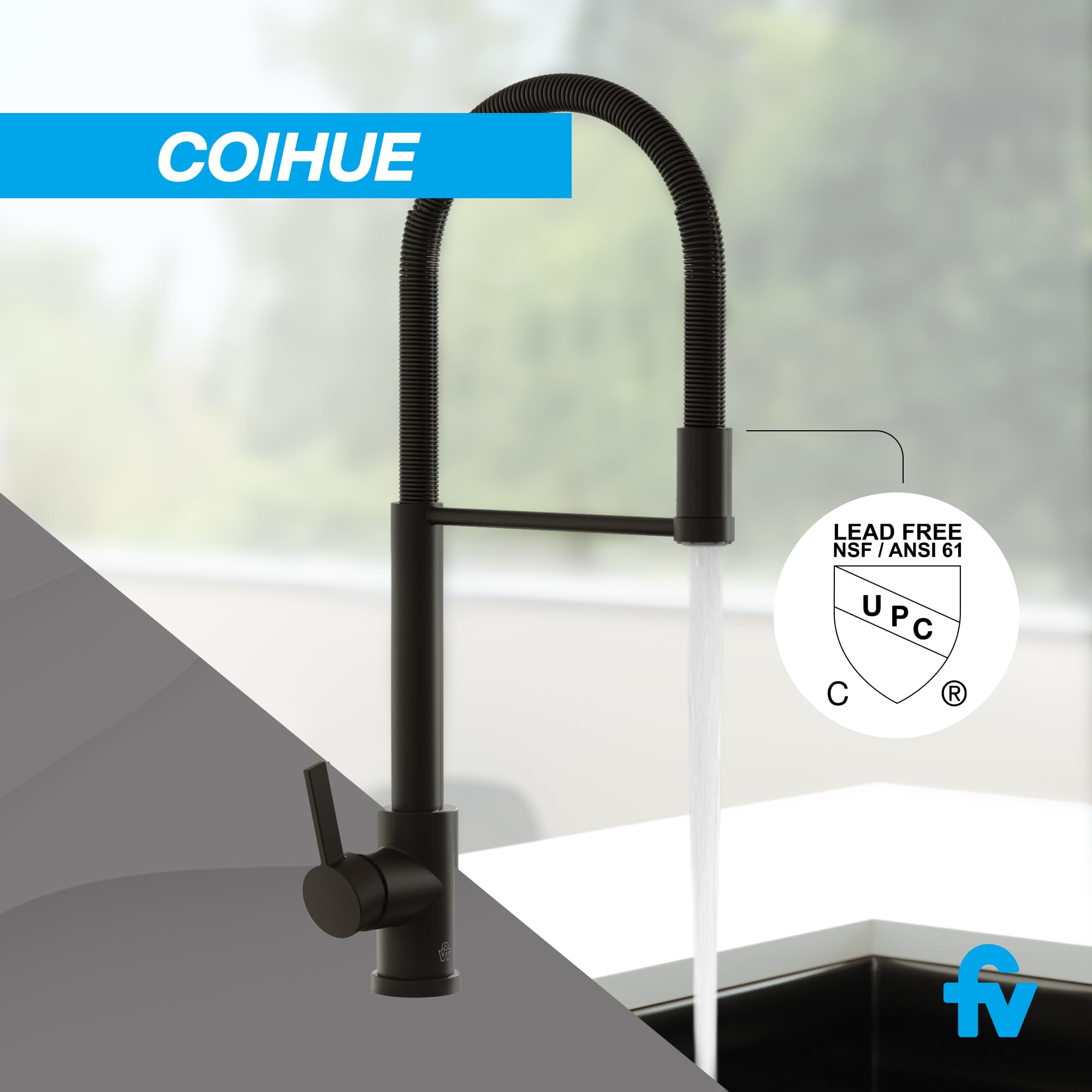 Fv Coihue Kitchen Faucet By – Modern Style Grass Material Faucet For Farmhouse And Kitchen Sinks, Durable Design With 5-Year  (Chrome)