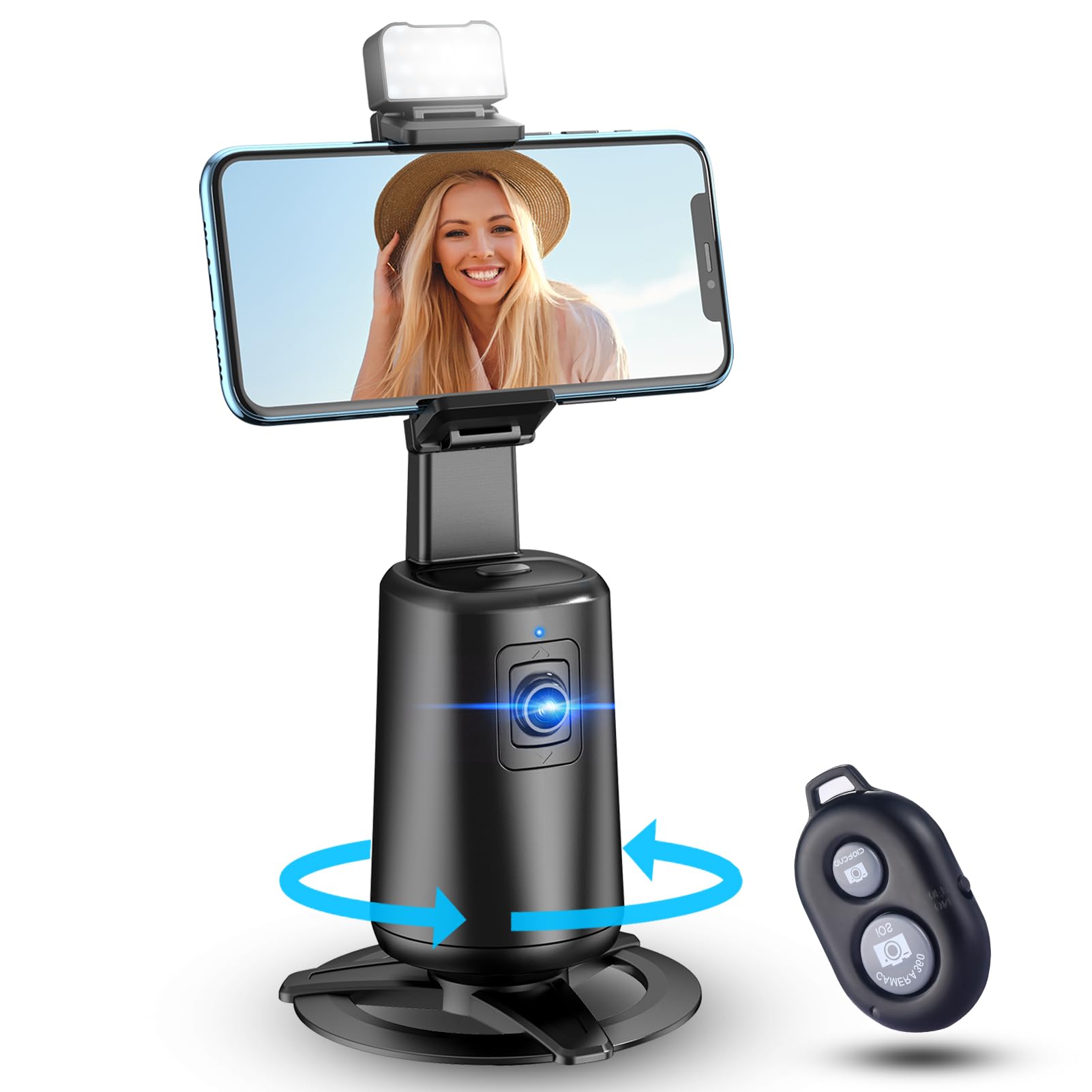 Jiangler Auto Face Tracking Tripod 360° Rotating Auto Tracking Phone Stand, No App, Phone Camera Stand With Remote And Gesture Control, Rechargeable Smart Shooting Stand For Live Video Recording Tiktok（Black）