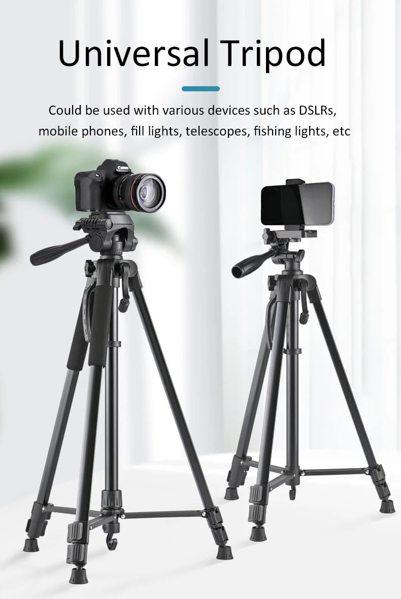 Abc Indus 66" Tripod For Cell Phone & Camera - Extendable Tripod Stand With Wireless Remote And Phone Holder For Video Recording- Portable Tripod With Bag For Travel And Photography
