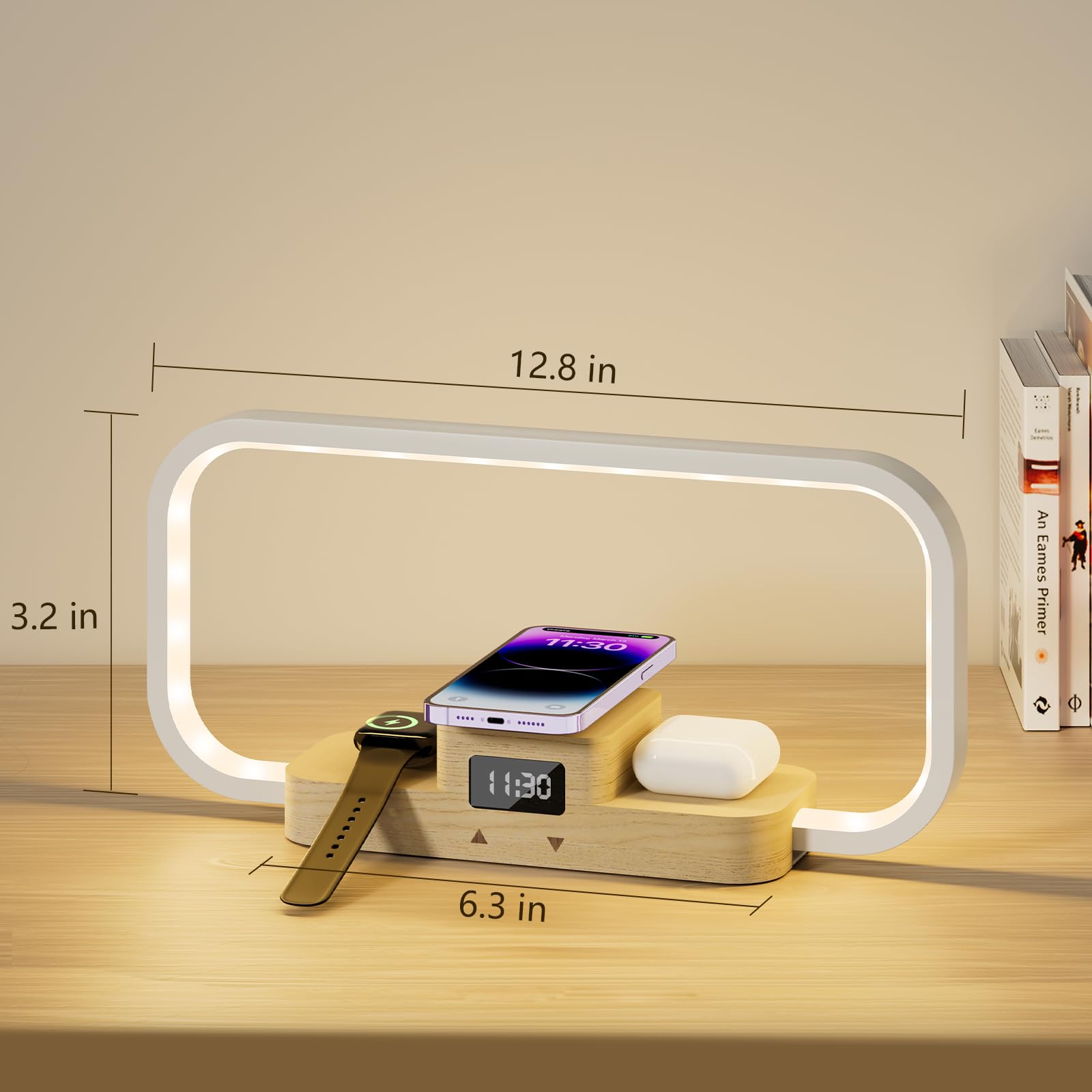 Crll Led Bedside Lamp, Desk Lamp With Wireless Charger With 3 Charging Station, 5 Color Mode & Dimmable, Touch Lamps For Nightstand With Clock, Night Table Lamp For Bedroom, For Women, Men, Friends