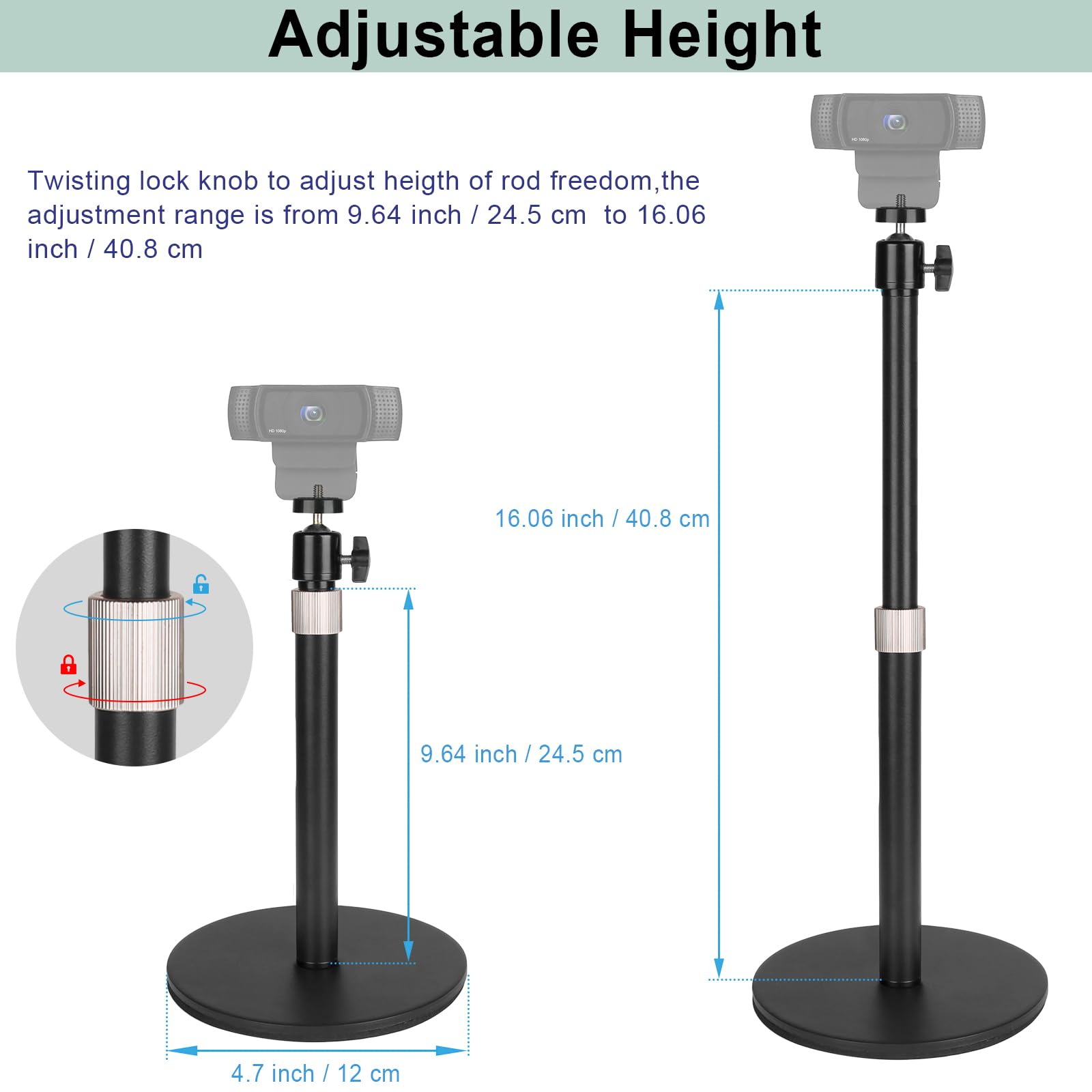 Mippko Webcam Camera Stand Phone Holder For Desk,1/4"-20 Threaded Compatible With Logitech Webcam C920 / C920S / C920X / C922 / C922X / C925E / C930 / C930E / C615 / C960,Dslr Camera/Smartphone