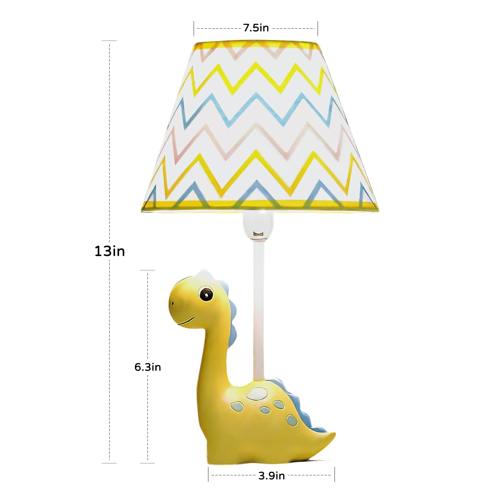 Herbestbay Kids Table Lamp, Thunder Dinosaur Lamp Design Bedside Table Lamp, 13 Inch Tall Desk Lamp With Barrel Lampshade For Kids Bedroom Décor, Come With An Led Bulb (Yellow Dinosaur)