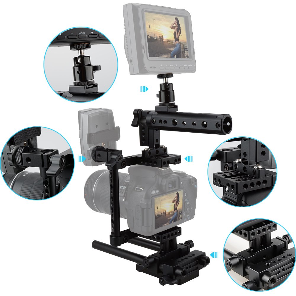 Camvate Camera Cage Rig Top Handle Tripod Mount Plate Compatible For Sony Panasonnic(Red) - 1386