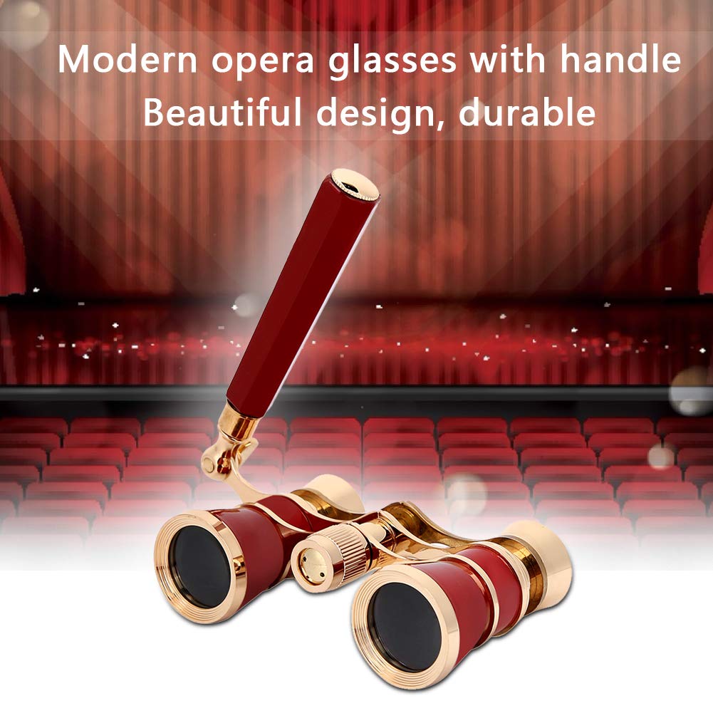 Gowenic Opera Glasses Binoculars, 3X25 Theater Glasses Telescope With Foldable Handle, Mini Binocular Compact Lightweight For Concert Theater Opera Travel Sightseeing (Red)