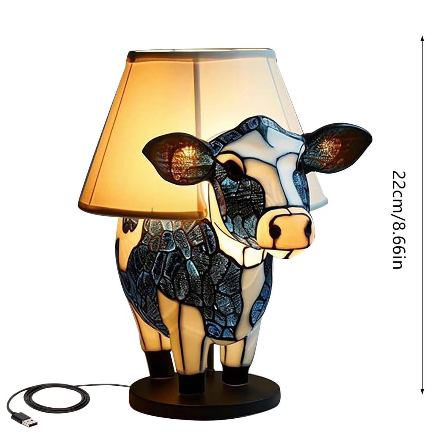 Yckeogln Cow Table Lamp, Small Animal Lamp With Usb Interface, Charming Farmhouse Cow Night Light For Bedside, Highland Cow Table Lamp Suitable For Living Room, Bedroom, Dormitory And Office (Cow)