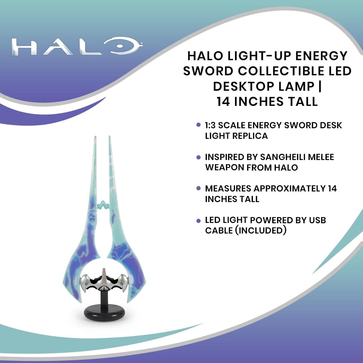 Ukonic Halo Light-Up Covenant Energy Sword Collectible Desktop Lamp With Led Light | Video Game-Themed Room Essentials | Bedside Table Lamp, Home Decor Accessories | 14 Inches Tall