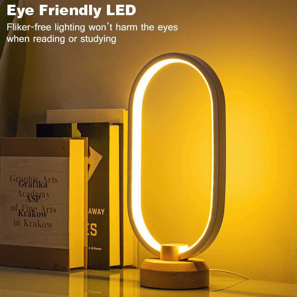 Lonrisway Modern Desk Lamp Led Wood Table Lamp, Bedroom Bedside Night Light, Dimmable Led Lighting, Creative Home Decor, Unique House Warmging
