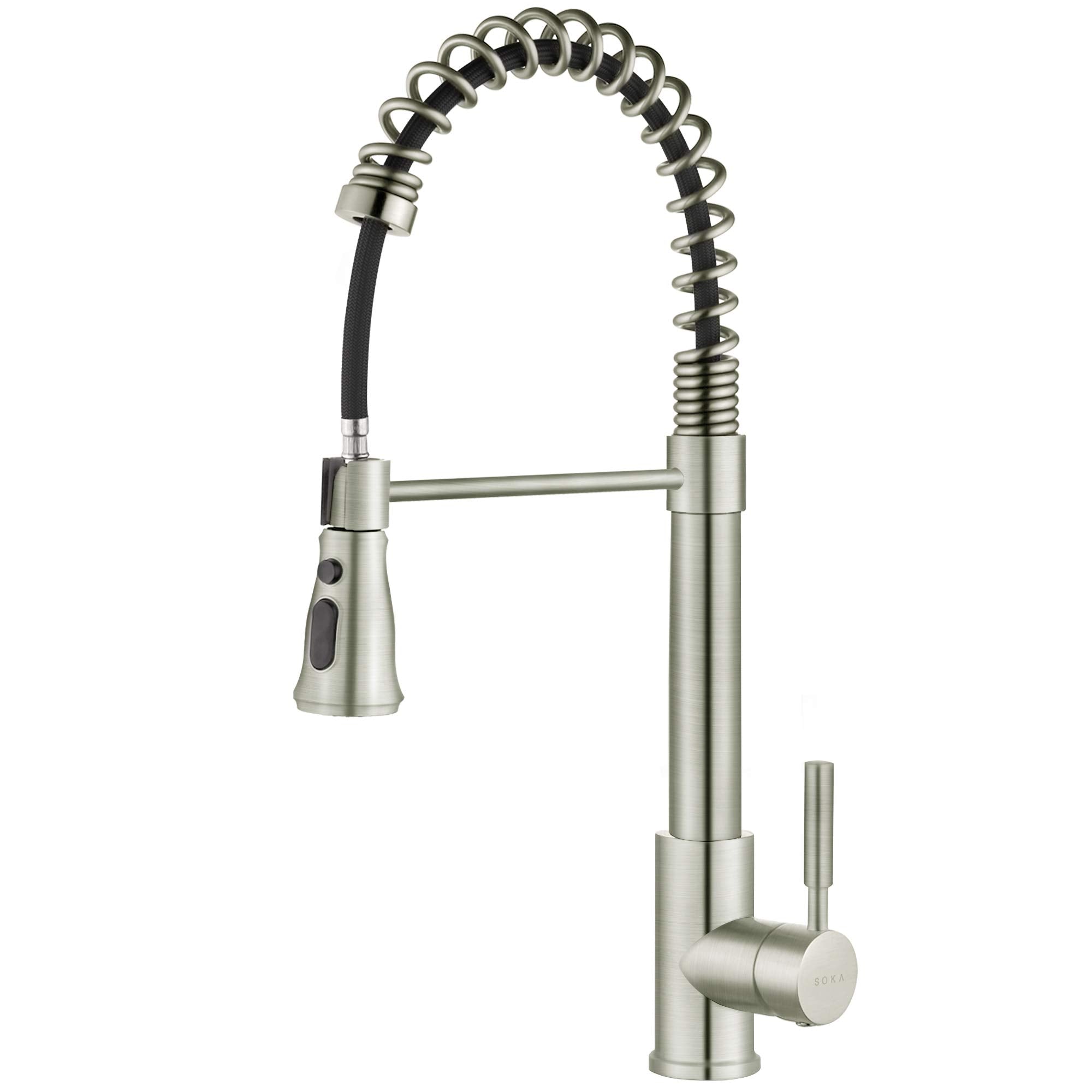 Soka Single Handle Kitchen Pull Down Faucet With Sparyer Fit For 1 & 3 Hole With Three Working Modes Stream, Spray & Pause Brushed Nickel (Sk5001Ny)