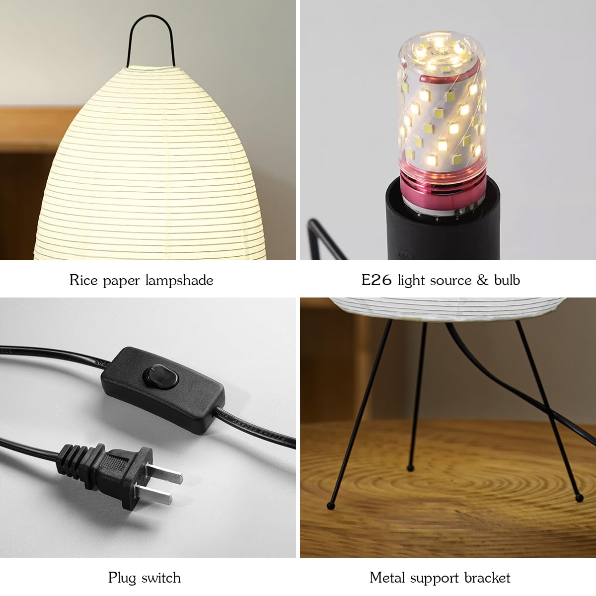 Trucphil Japanese - Inspired Art Deco Akari Table Lamp. This Large, Pleated Lamp Crafted From Rice Paper Has A 1A White Lampshade And A Tri - Color Light Source (Tri-Color-Light-Non-Dimmable)