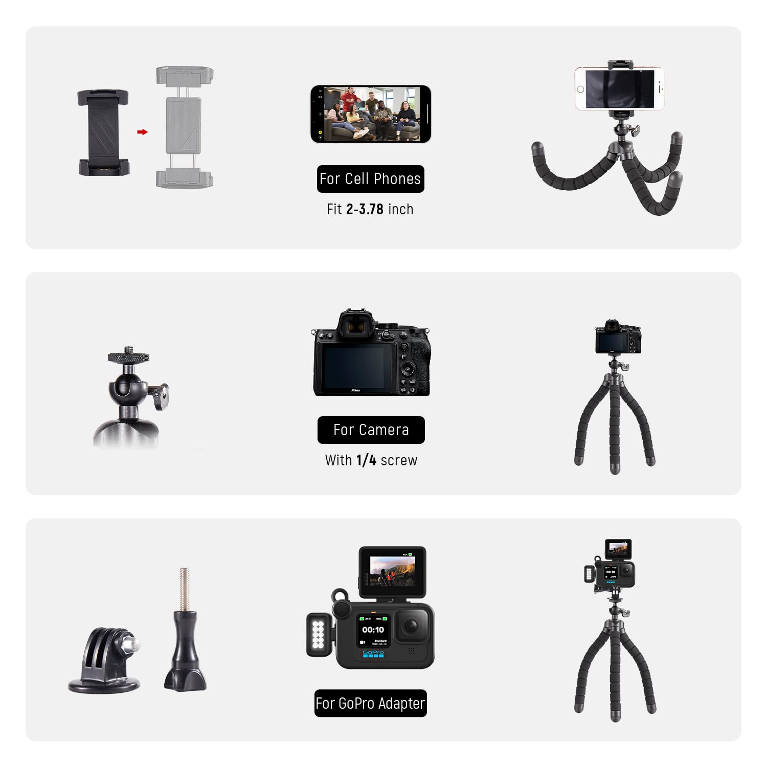 Leifrotto Mini Tripod Stand For Camera & Smartphone, Flexible Travel Tripod Mount For Video Recording, Vlogging, Live Streaming, Compatible With Gopro, Dslr, And Action Cameras