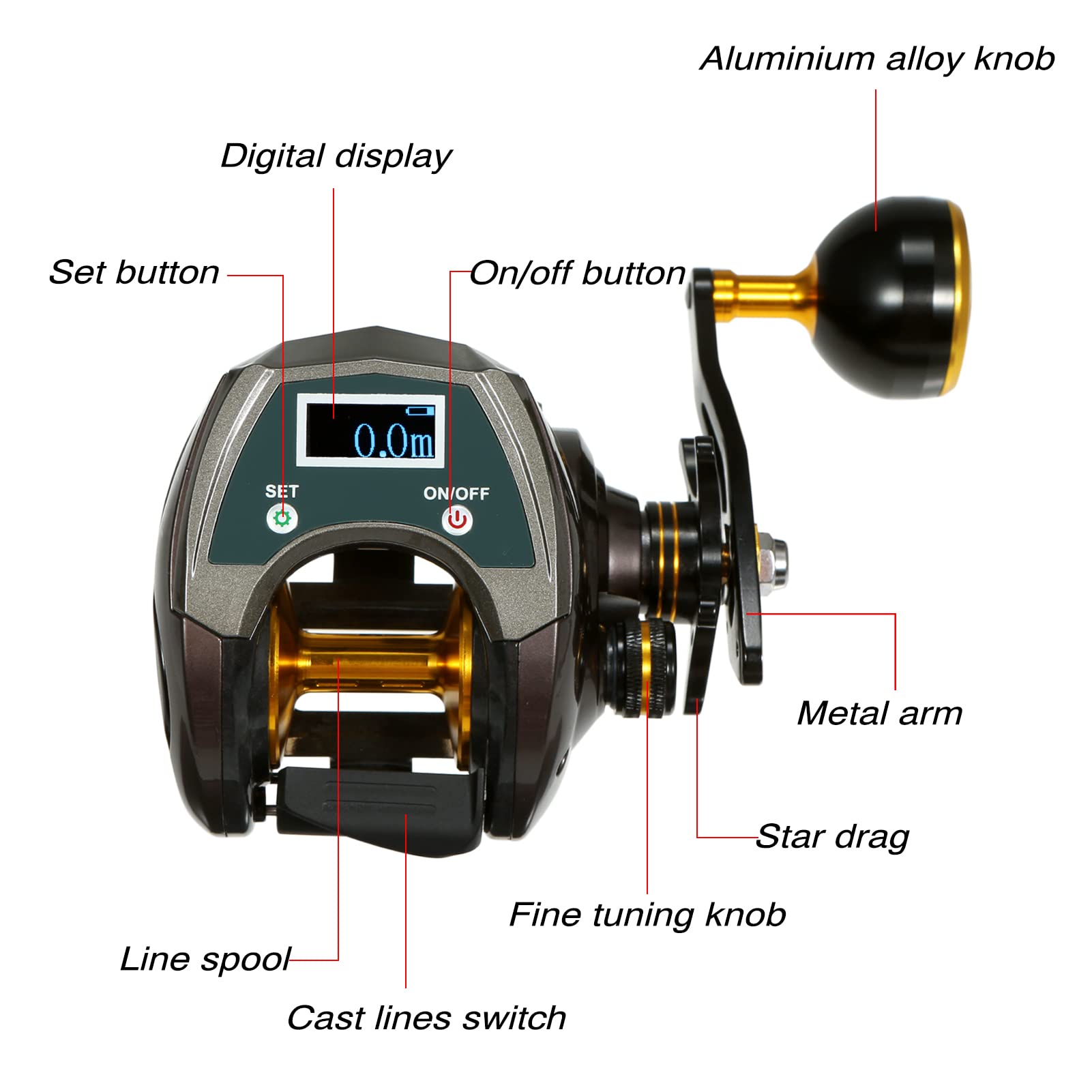 Hxber Usb Reable Carbon Fiber Baitcasting Reel 9+1Bb Fishing Reel With Display High Speed 6.4: 1 Gear Ratio Magnetic Brake System Reel For Right Hand, Left